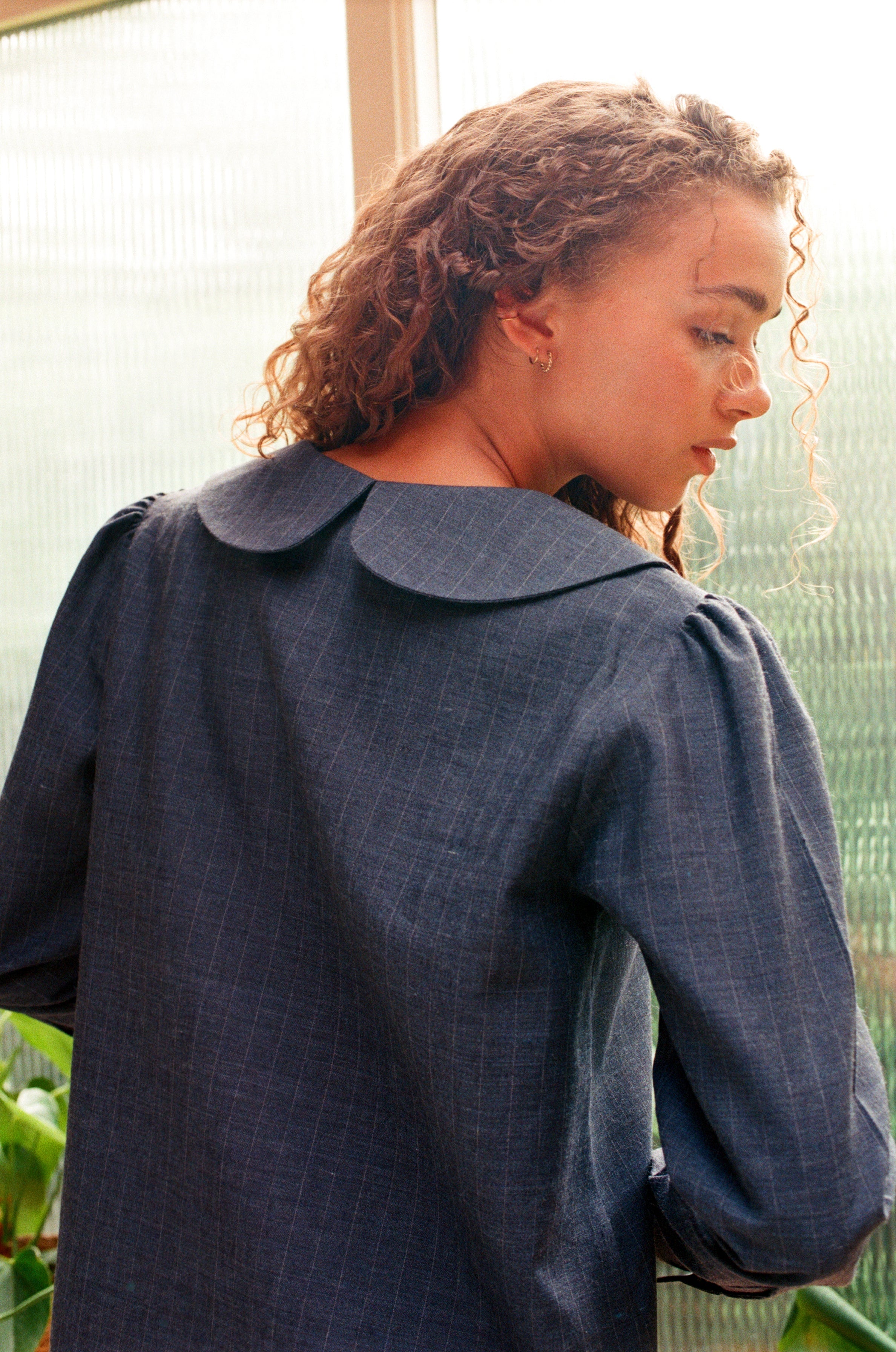Claudine Wool Linen Overshirt - Navy Pinstripe
