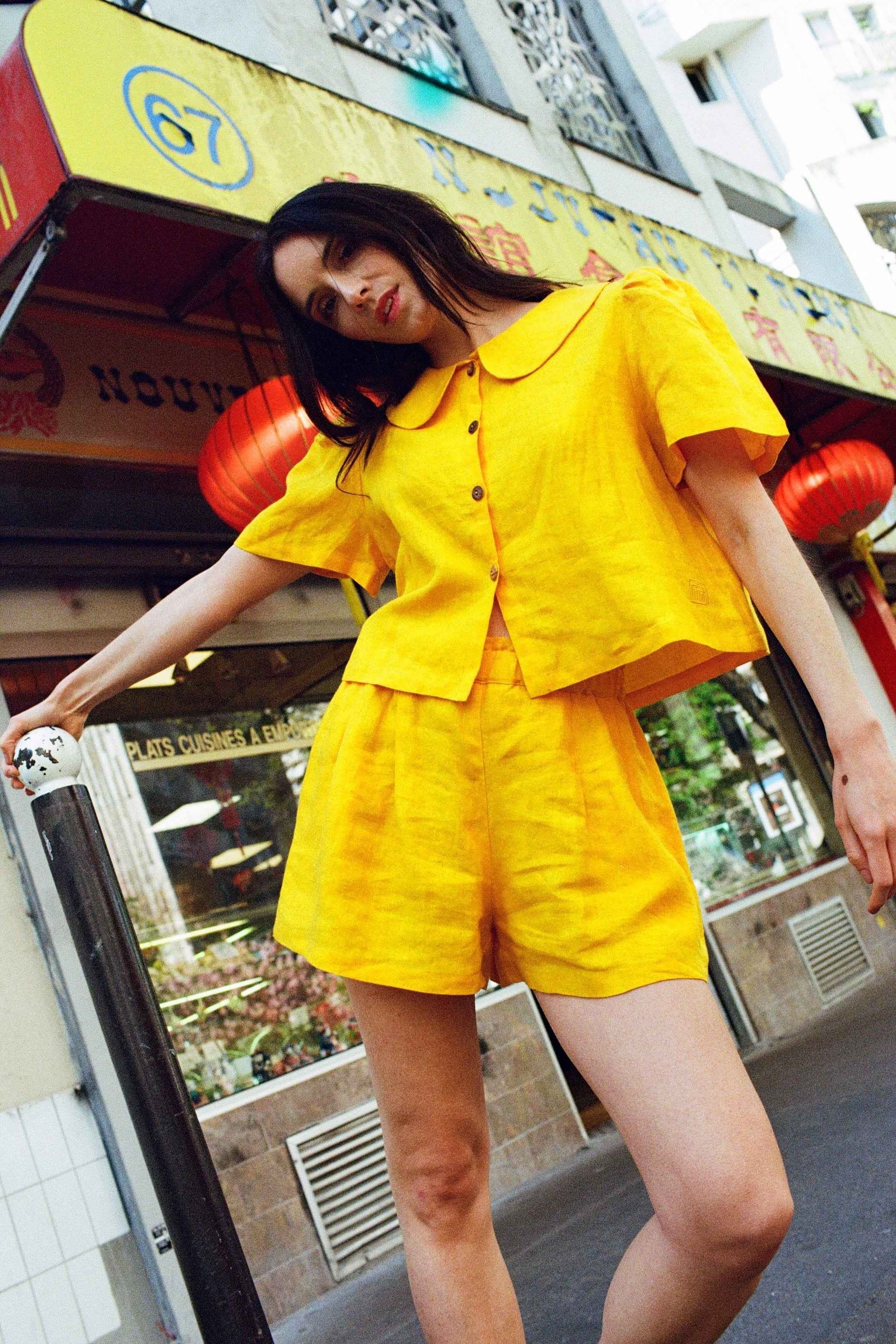 Frances Linen Cropped Blouse - Marigold