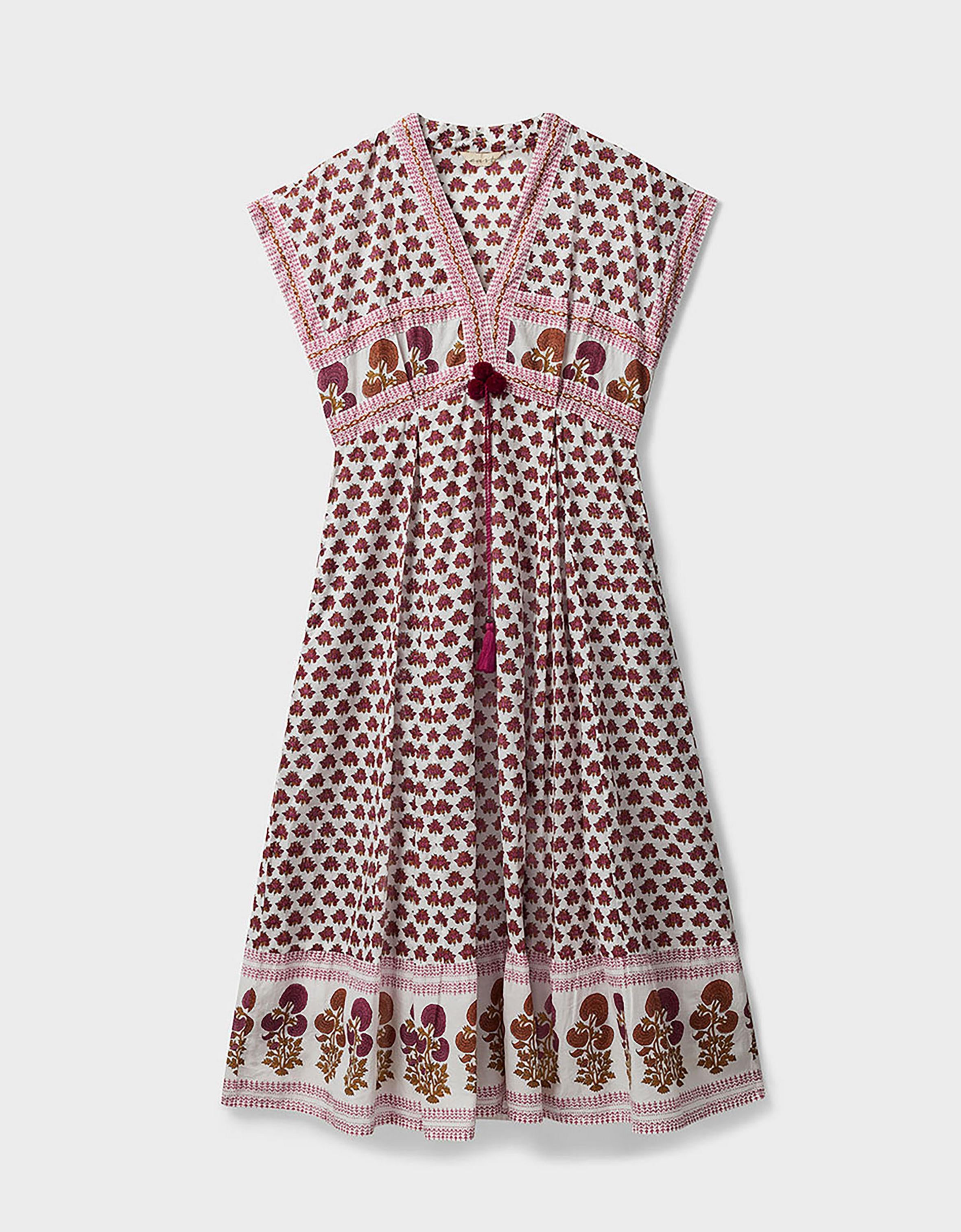 Karmen Hand Woodblock Cotton Dress Pink