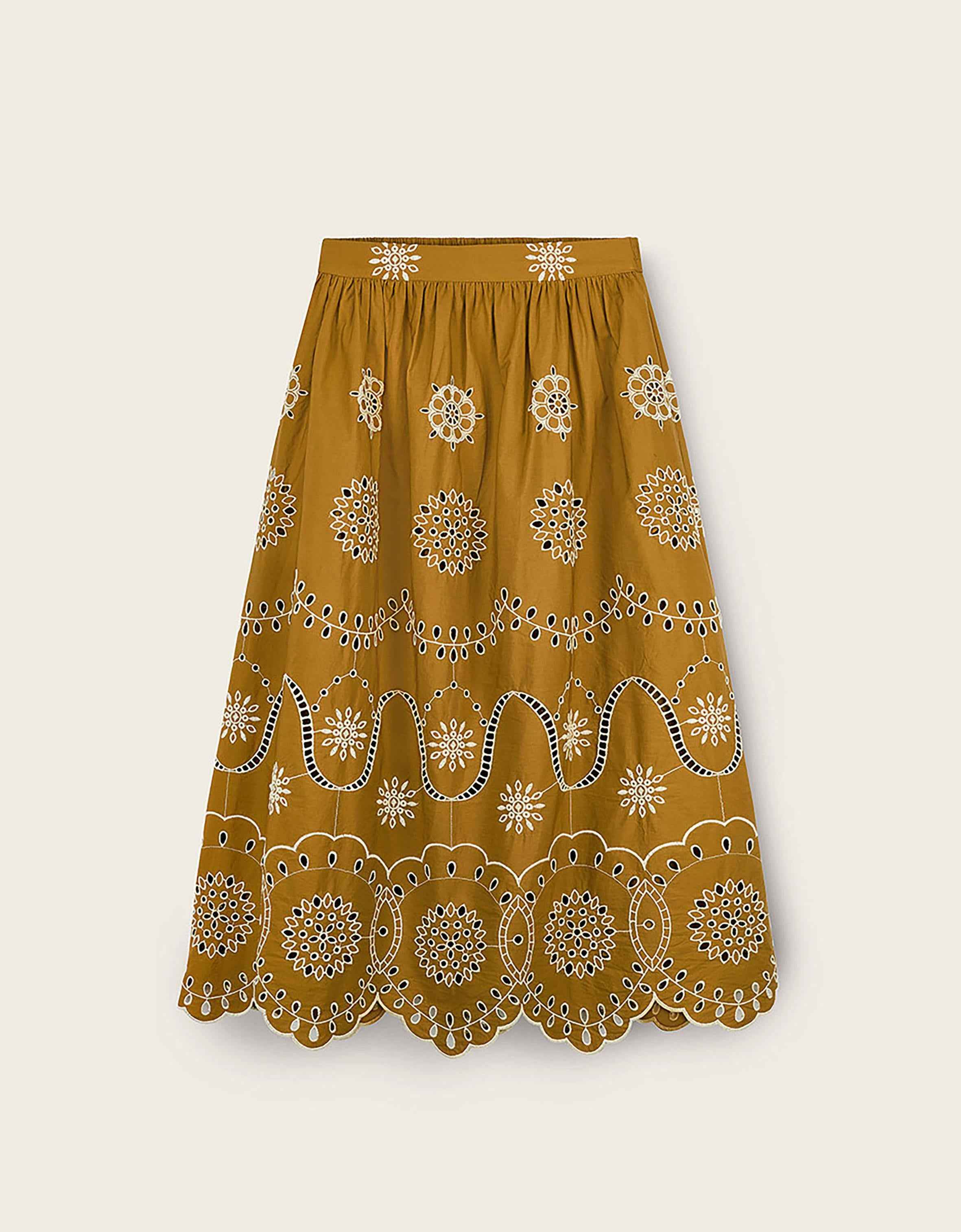 Leni Floral Broderie Cotton Poplin Skirt Green