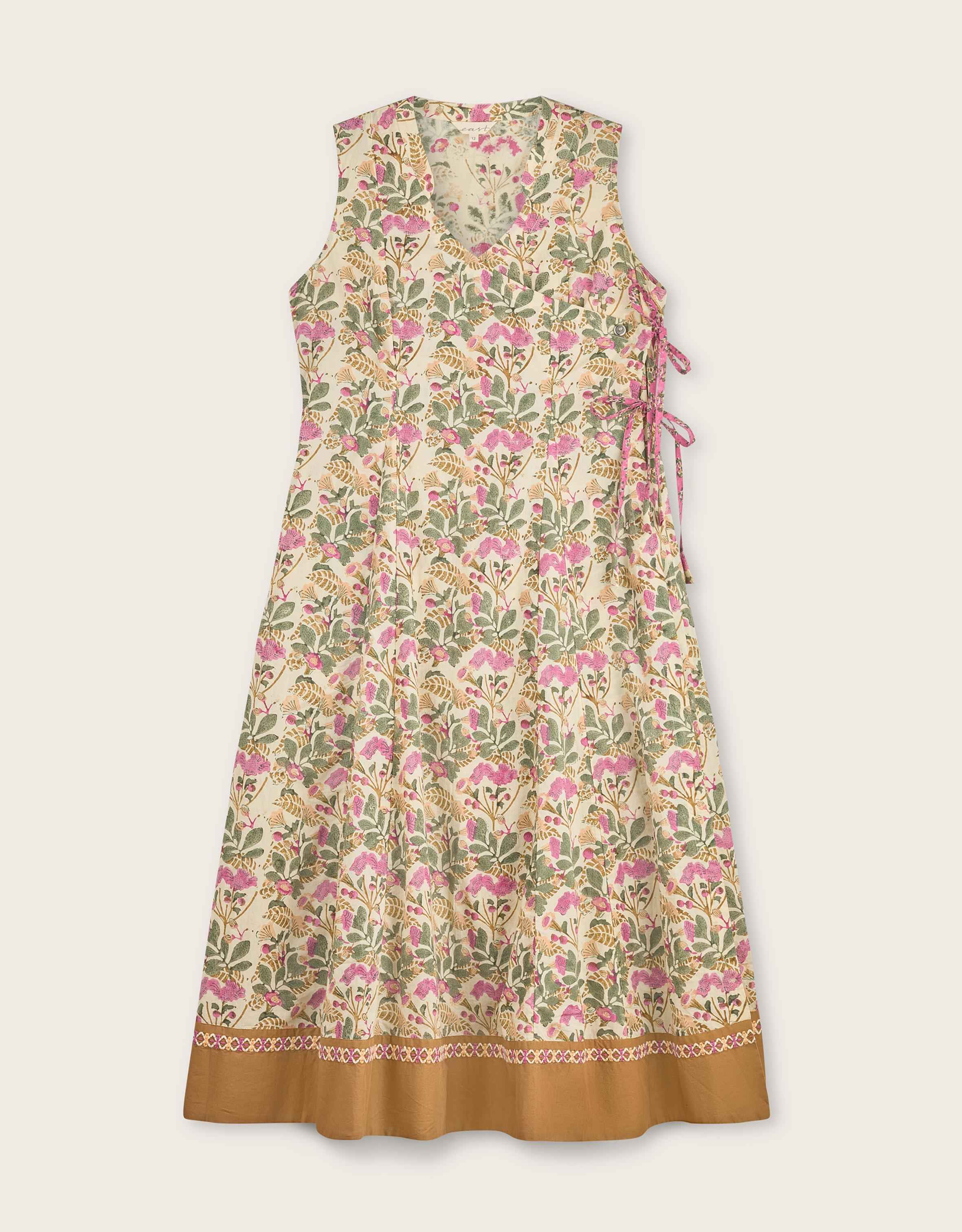 Aurelie Hand-Woodblock Botanical Print Dress Multi