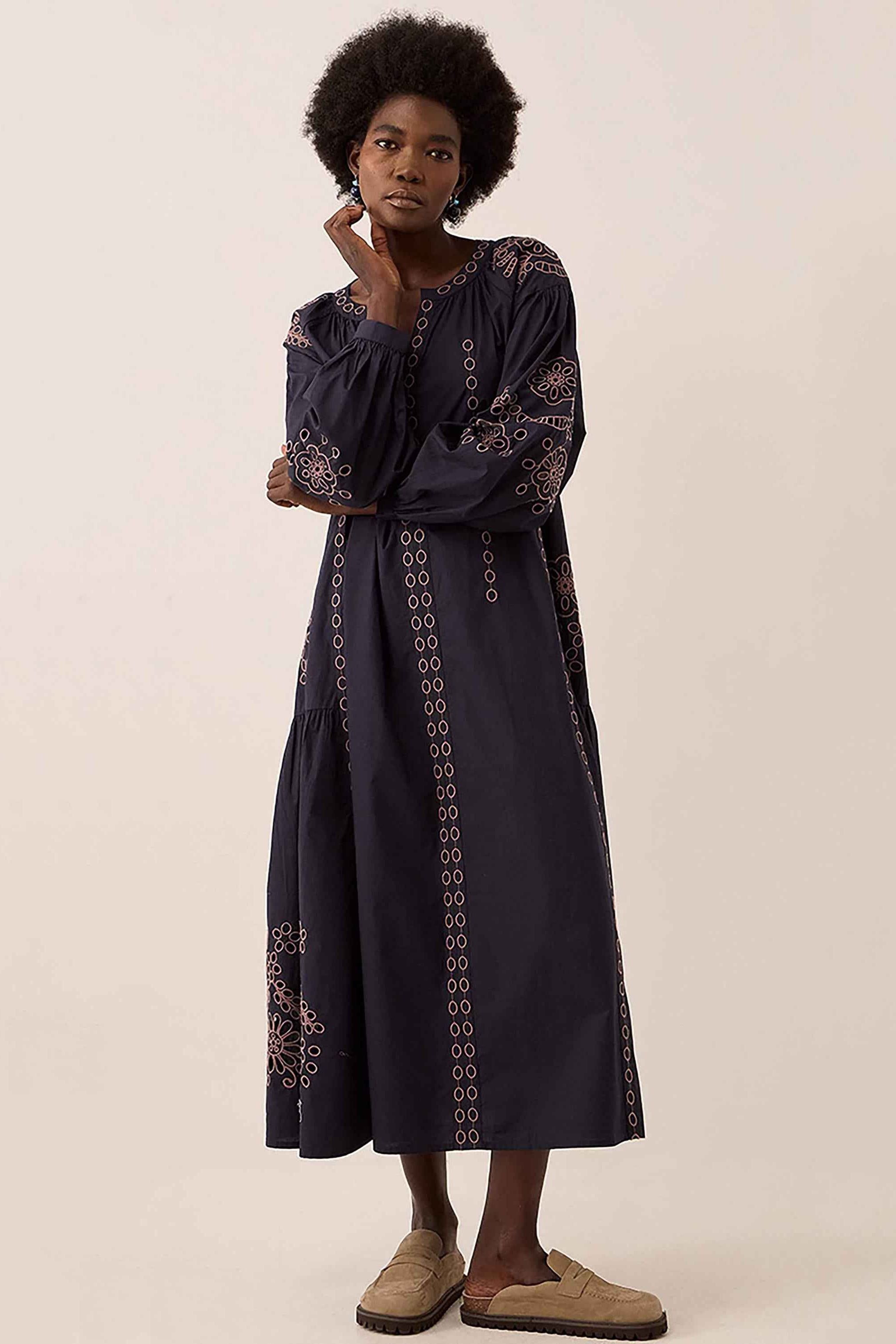 East Reni Broderie Dress Blue