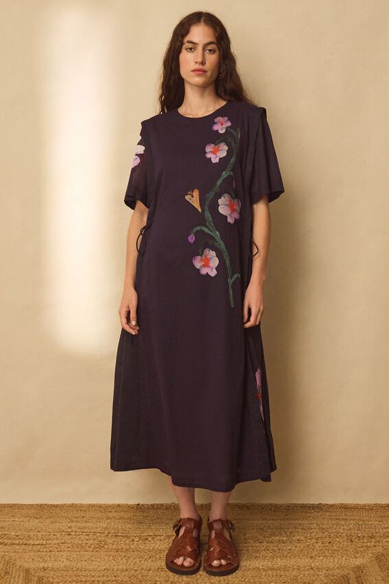 East Filipa Watercolour Floral Midi Dress Blue