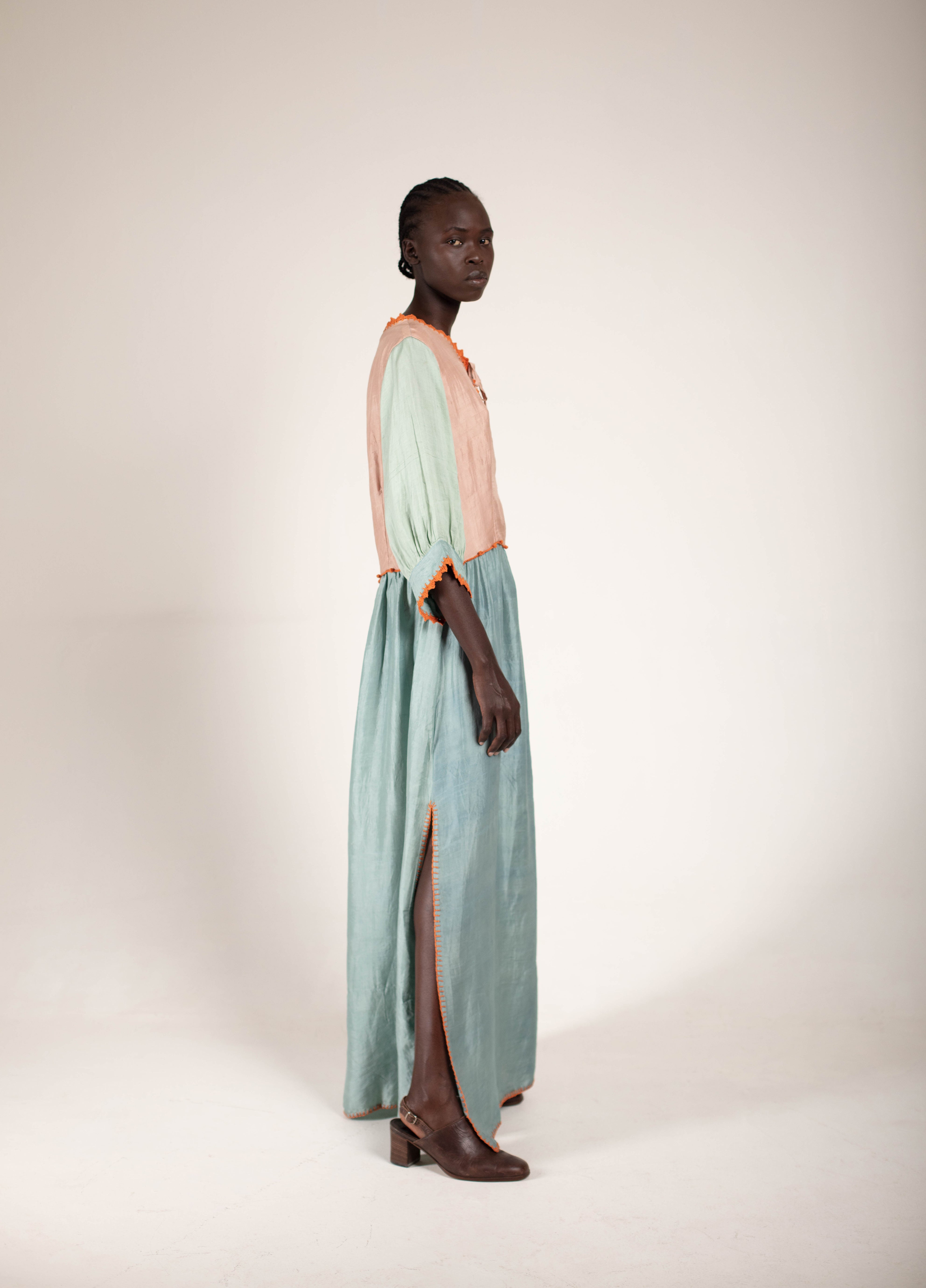 Sage & dusty Pink Silk Maxi dress