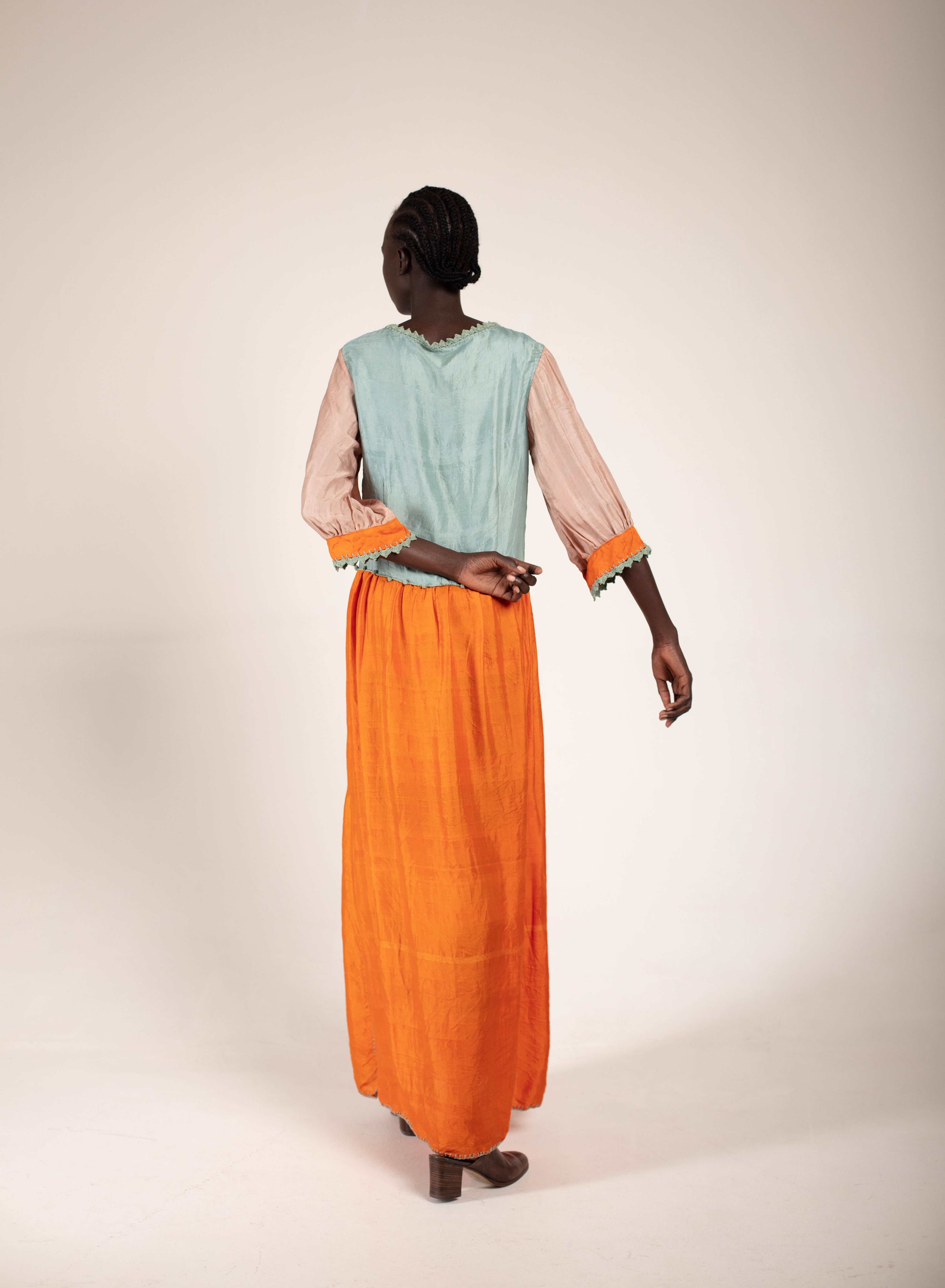 Saffron & Teal Silk Maxi dress
