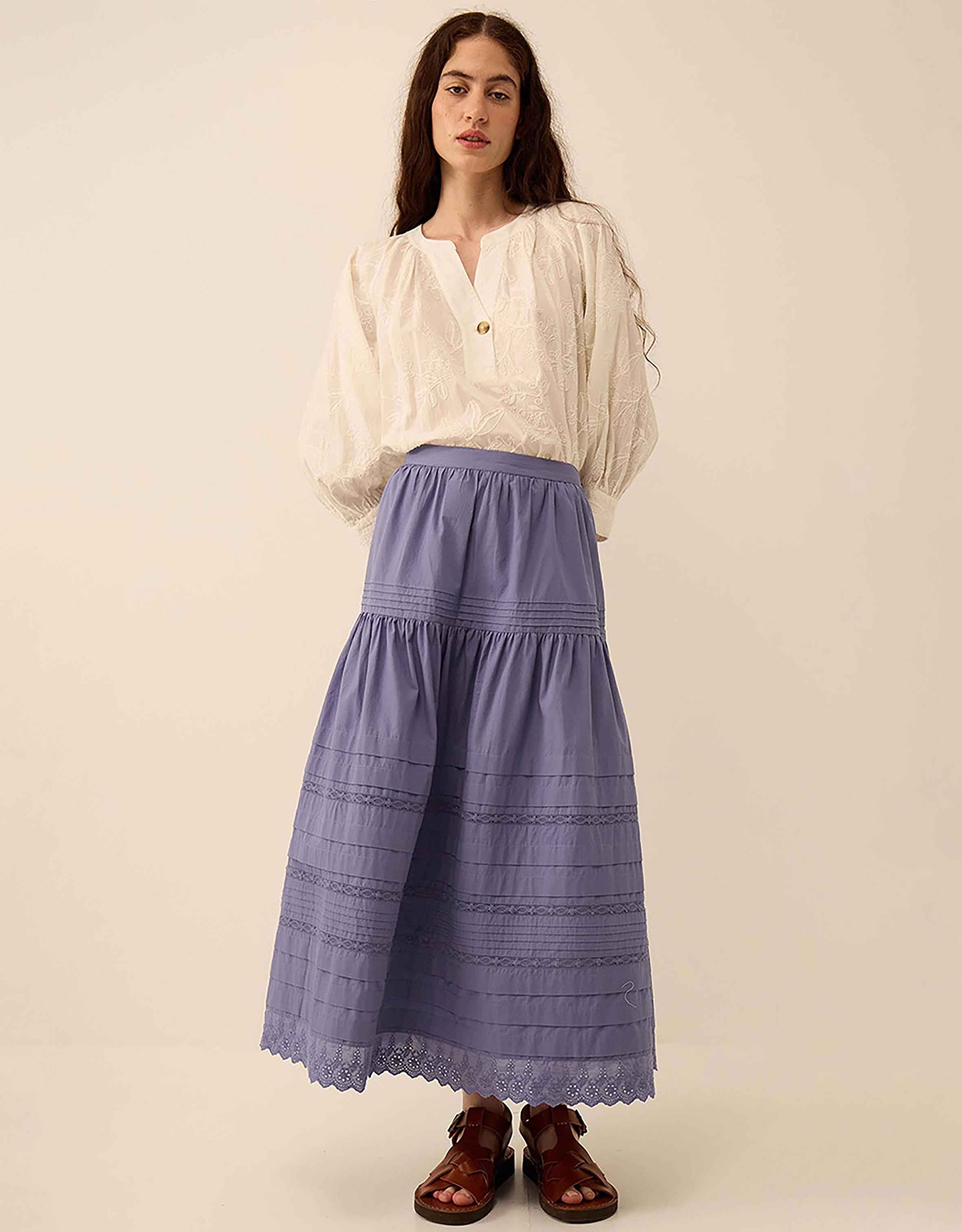 Betsy Cotton Poplin Midi Skirt Blue