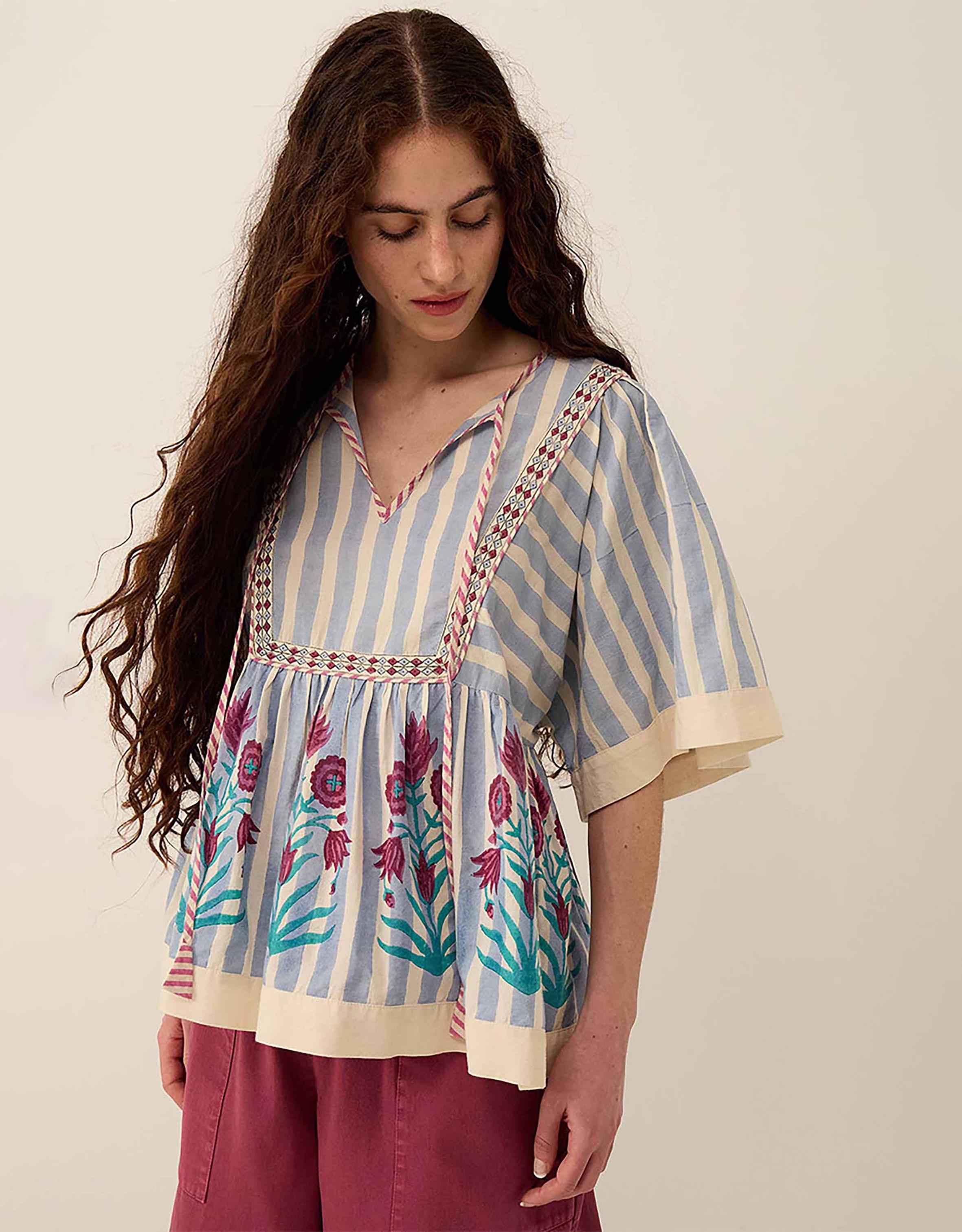 Rylea Printed Cotton Top Blue