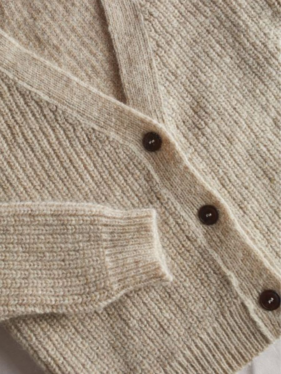 ANNA V-Neck Cardigan in Merino-Mohair Wool - Beige -100% cruelty free merino wool - Spanish Merino Wool Cardigan - L'Envers