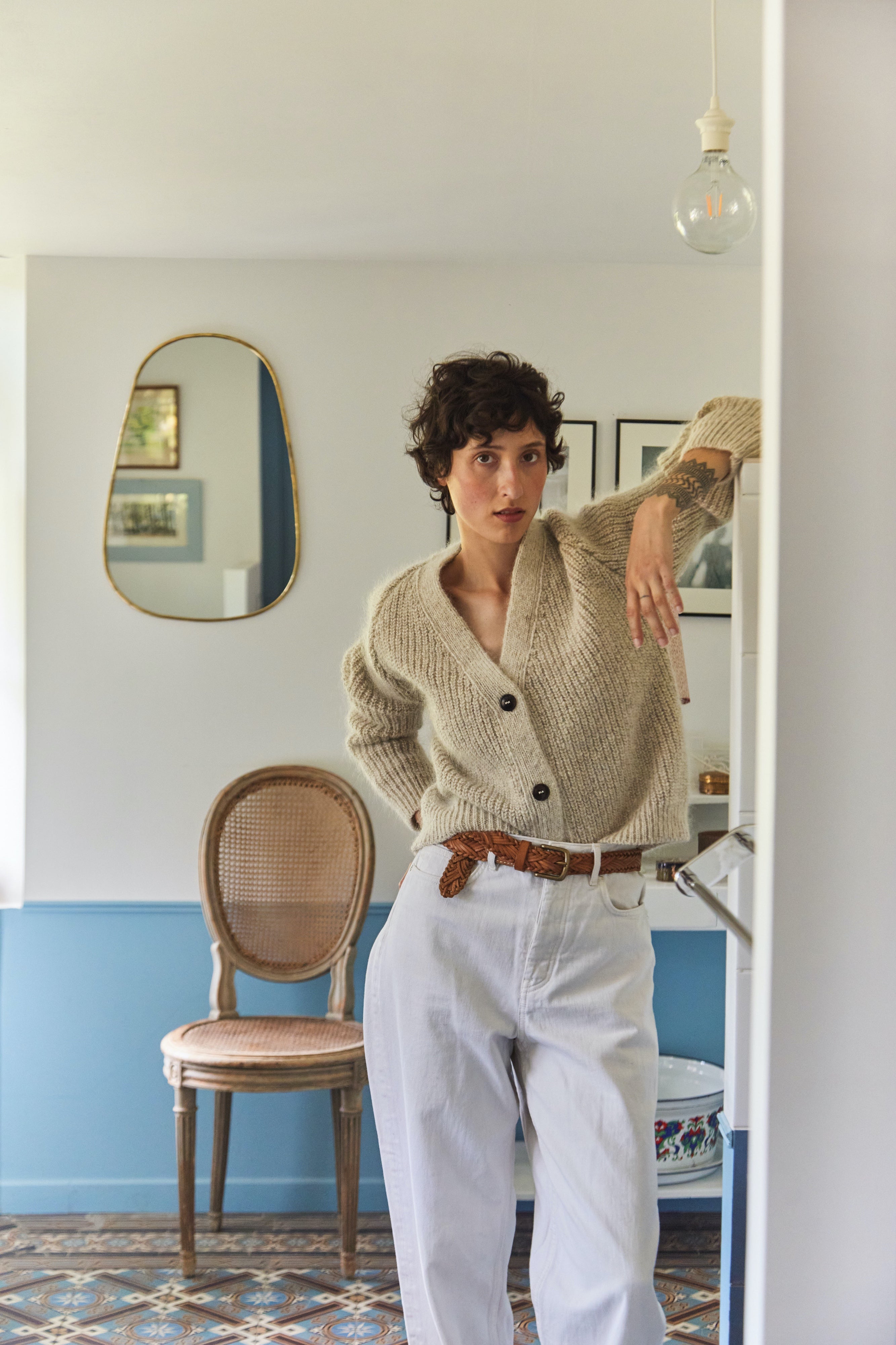 ANNA V-Neck Cardigan in Merino-Mohair Wool - Beige -100% cruelty free merino wool - Spanish Merino Wool Cardigan - L'Envers