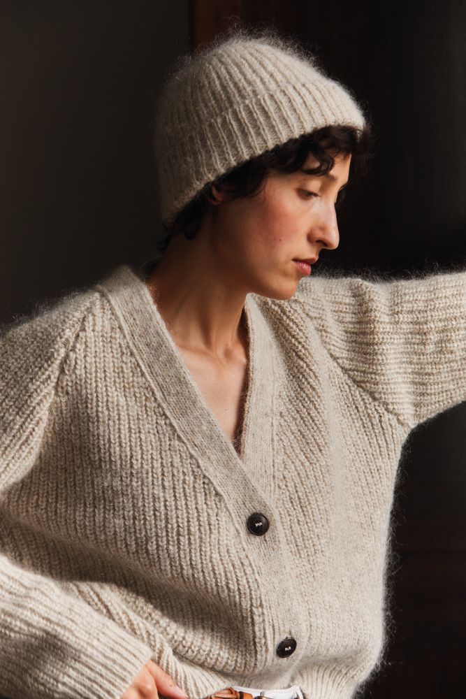 ANNA V-Neck Cardigan in Merino-Mohair Wool - Beige -100% cruelty free merino wool - Spanish Merino Wool Cardigan - L'Envers