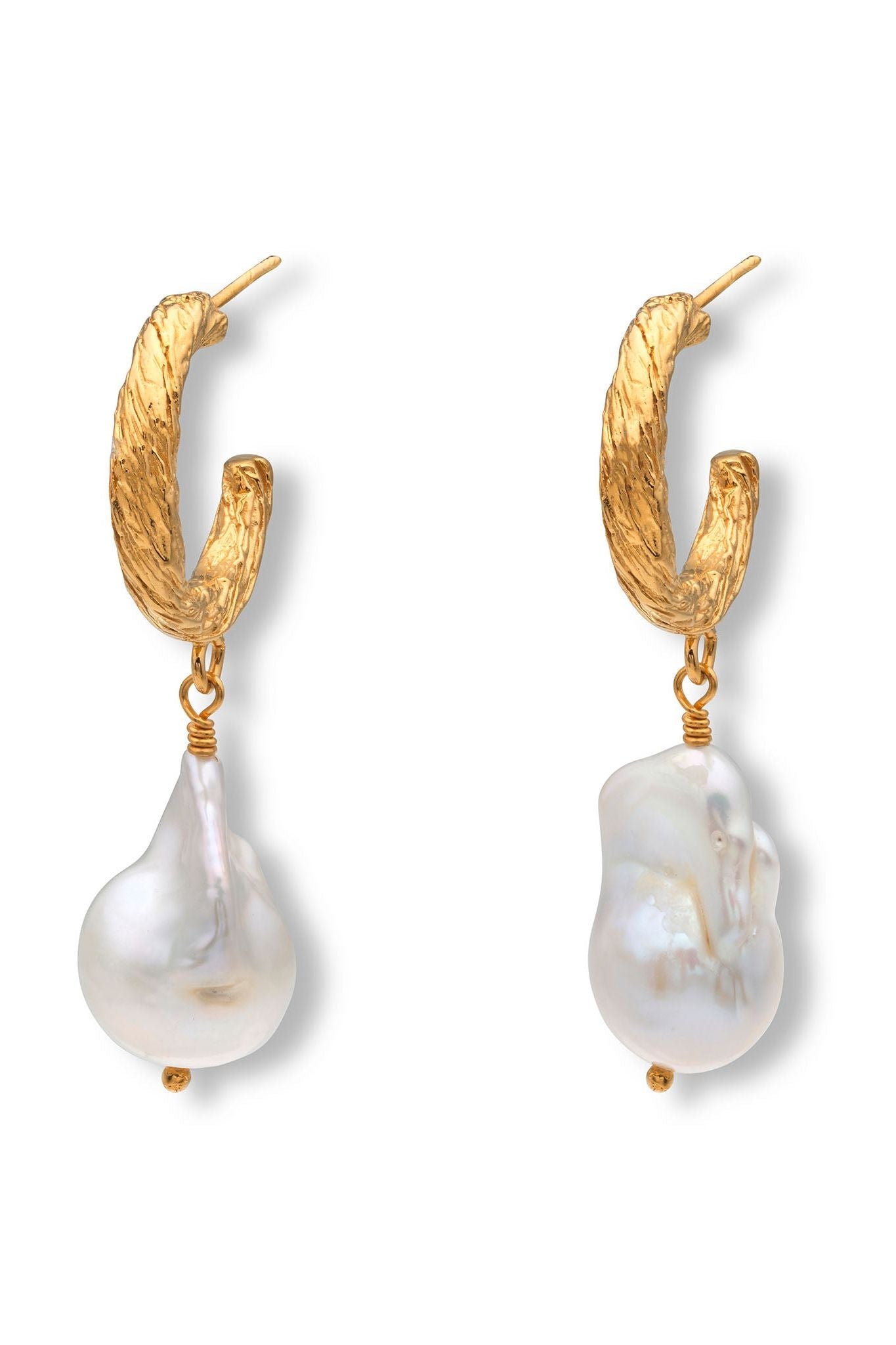 Archaic Baroque Pearl Hoop Earrings