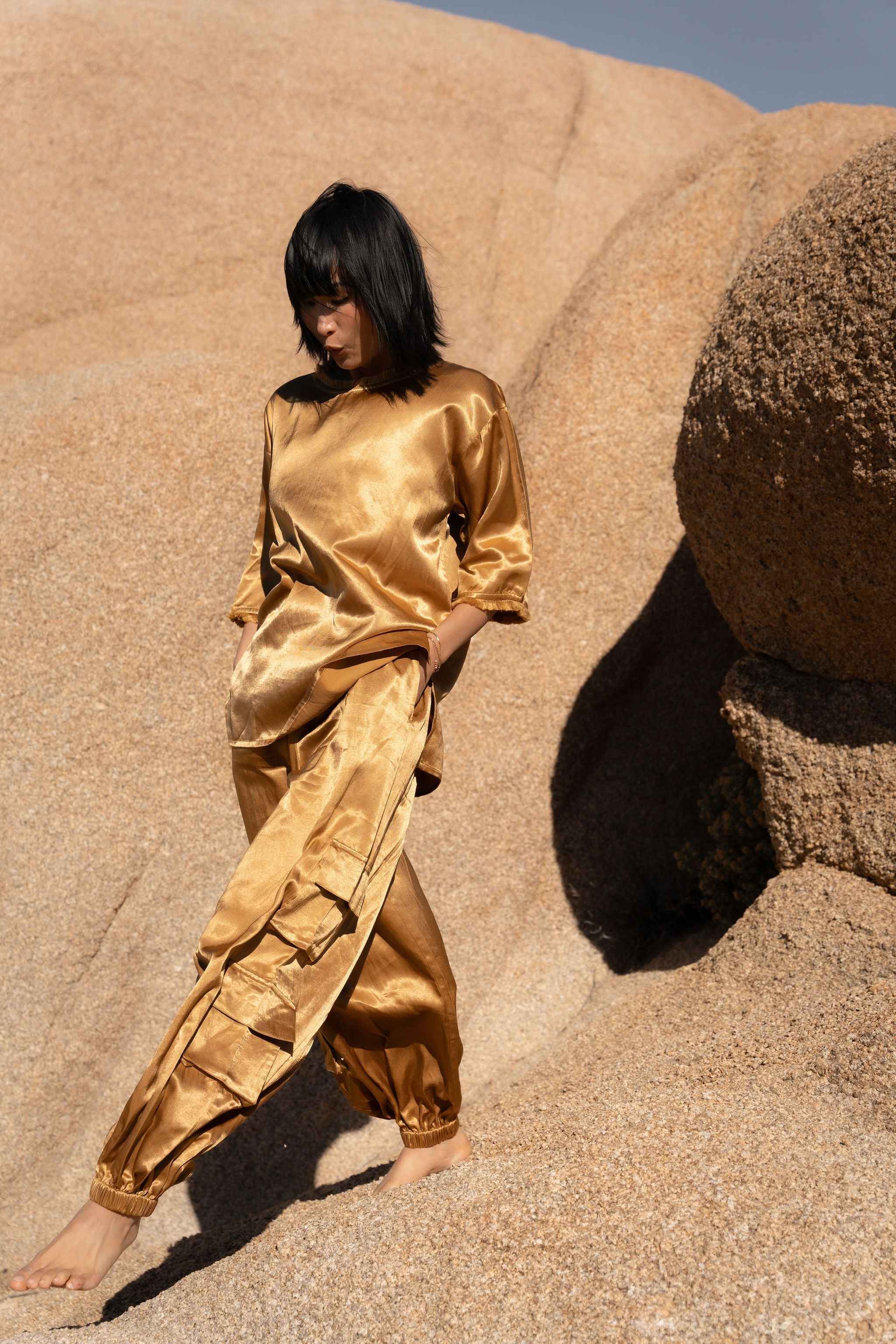 SILK CARGO TROUSERS