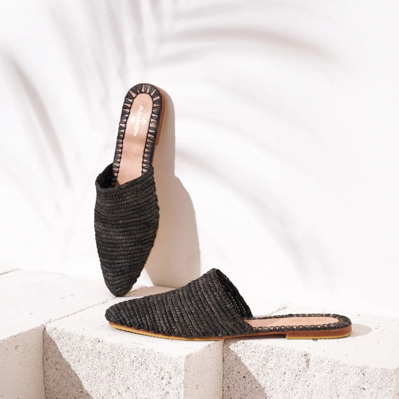 Babouche Black Coco, sustainable, handmade sandals made from natural materials by Bulibasha