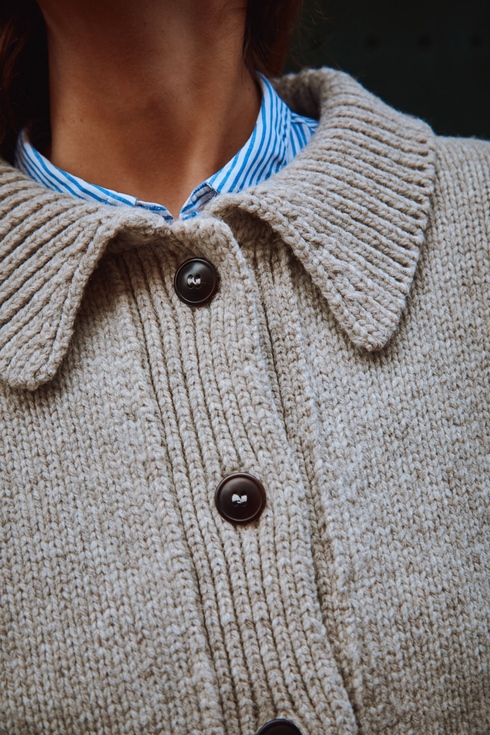 CALAMITY Knit Jacket in Merino Wool - Beige - 100% cruelty-free sustainable knitwear - L'envers