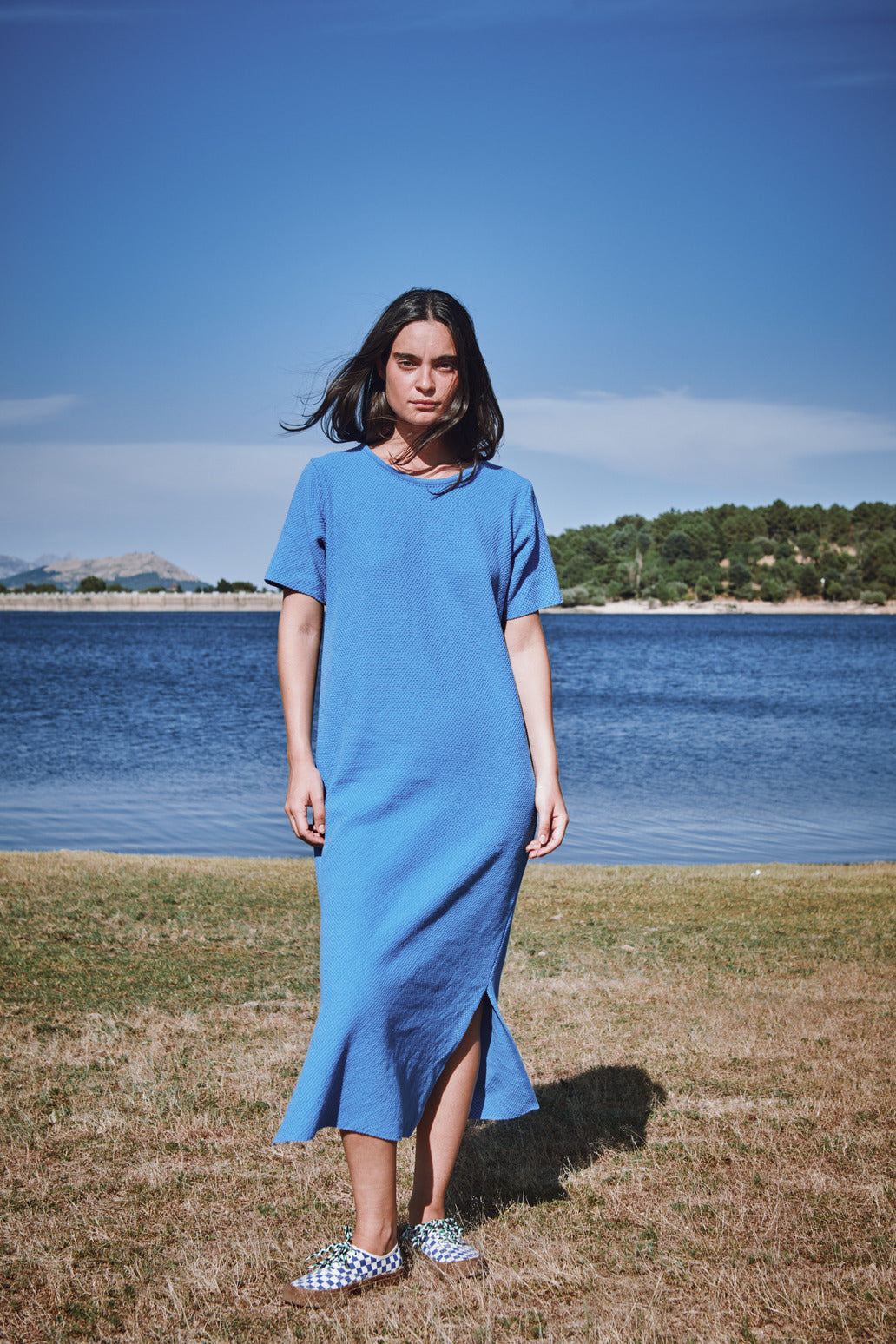 CARLA T-Shirt Dress in Organic Cotton - Cyan - L'ENVERS