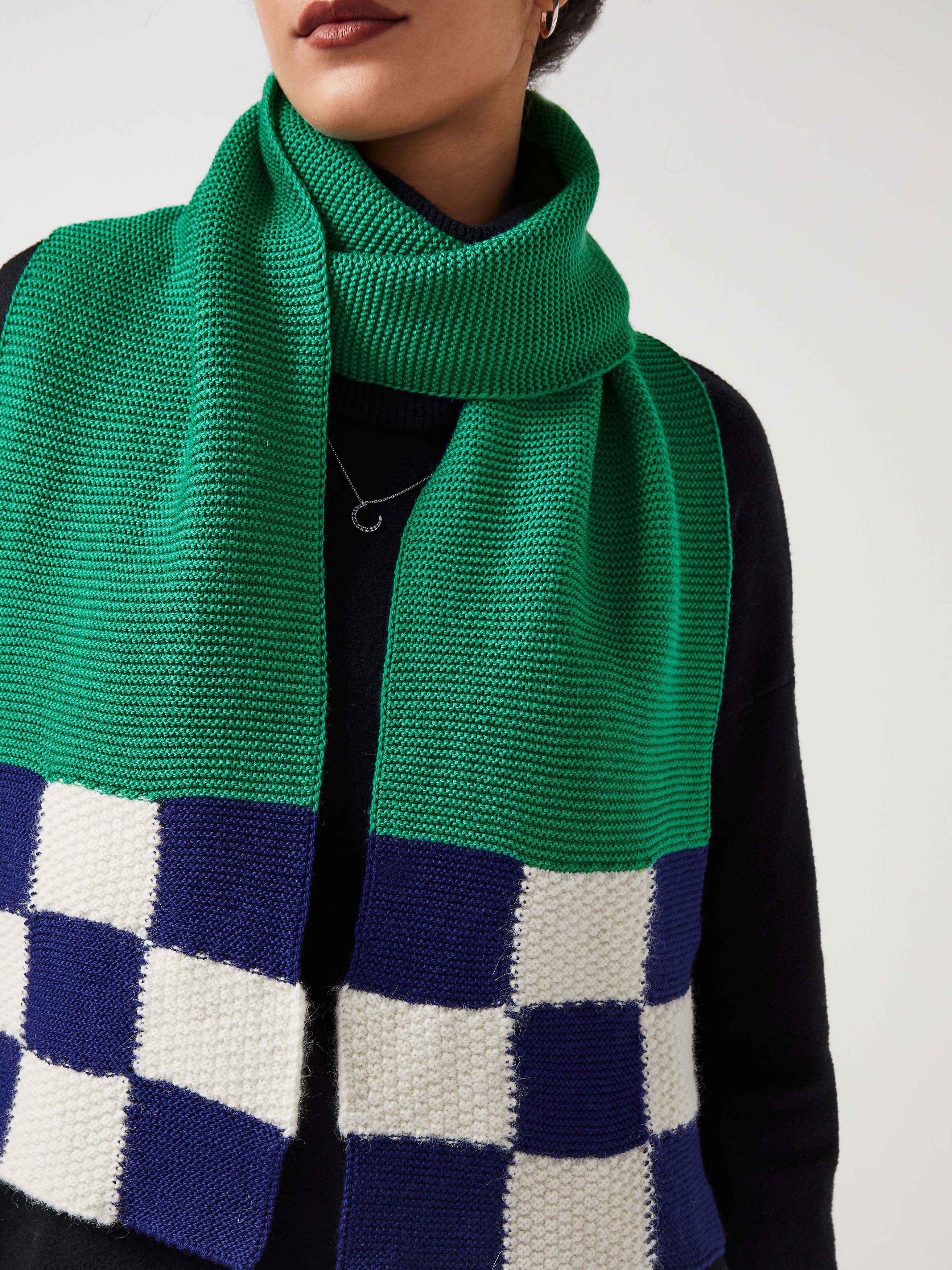 Mosaic Merino Wool & Alpaca Scarf in Jade Green