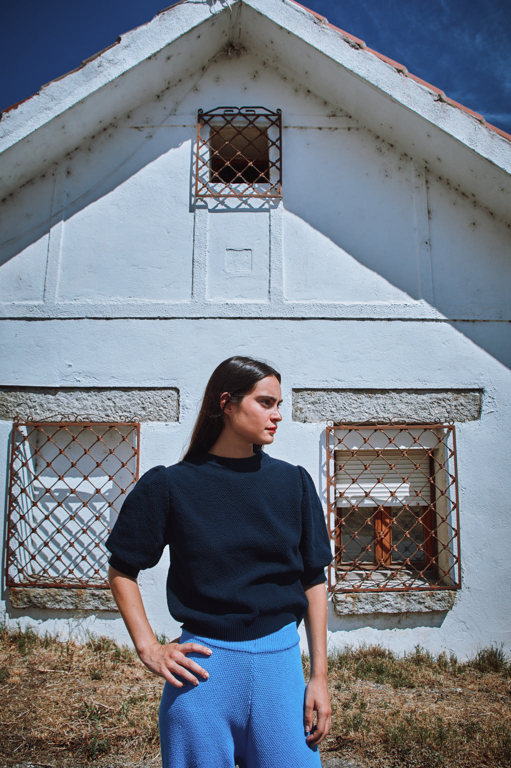 ELISABETH Puff-Sleeve Tee in Organic Cotton - Navy