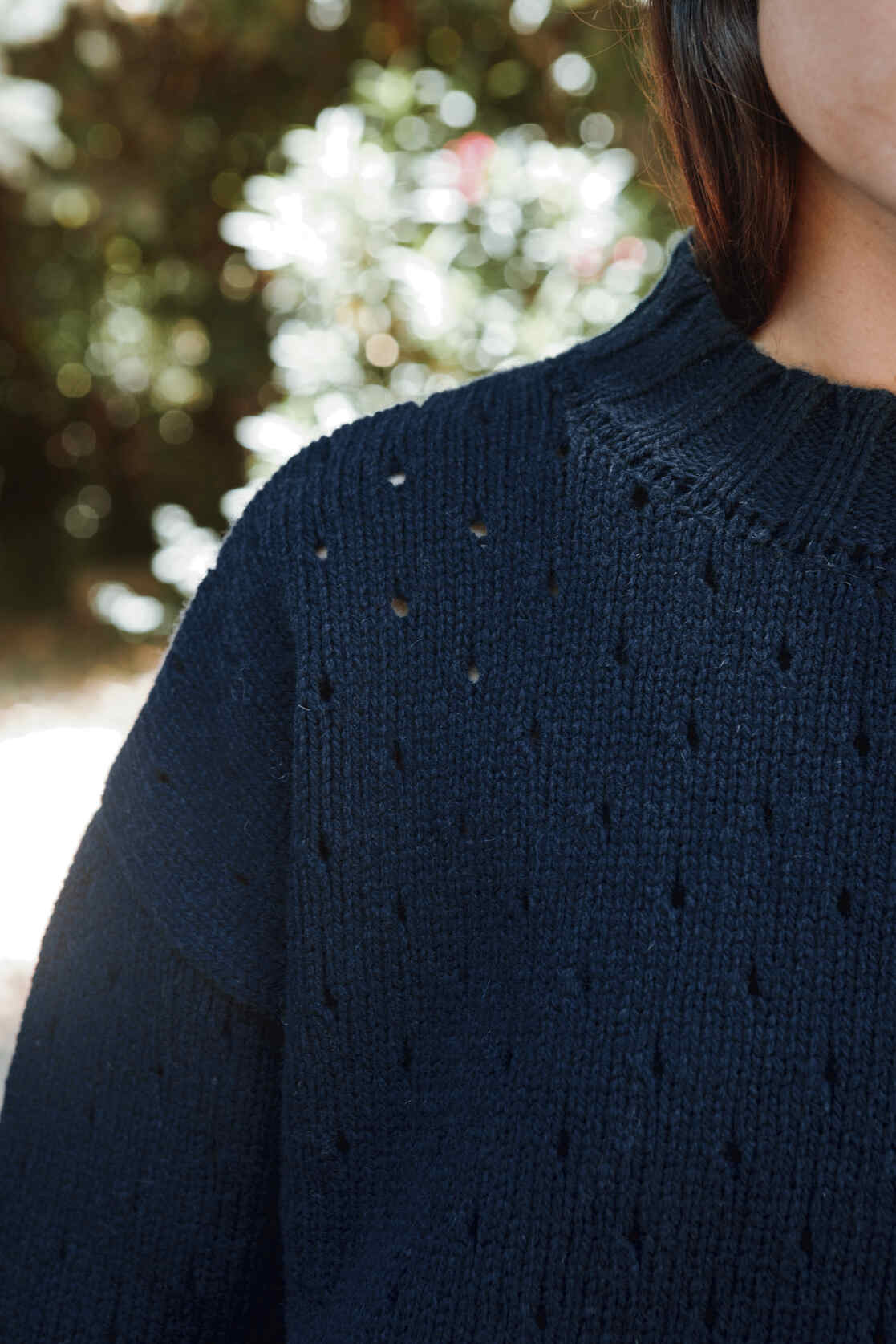 FAUSTINE Open-Weave Sweater in Merino Wool - Navy - L'ENVERS