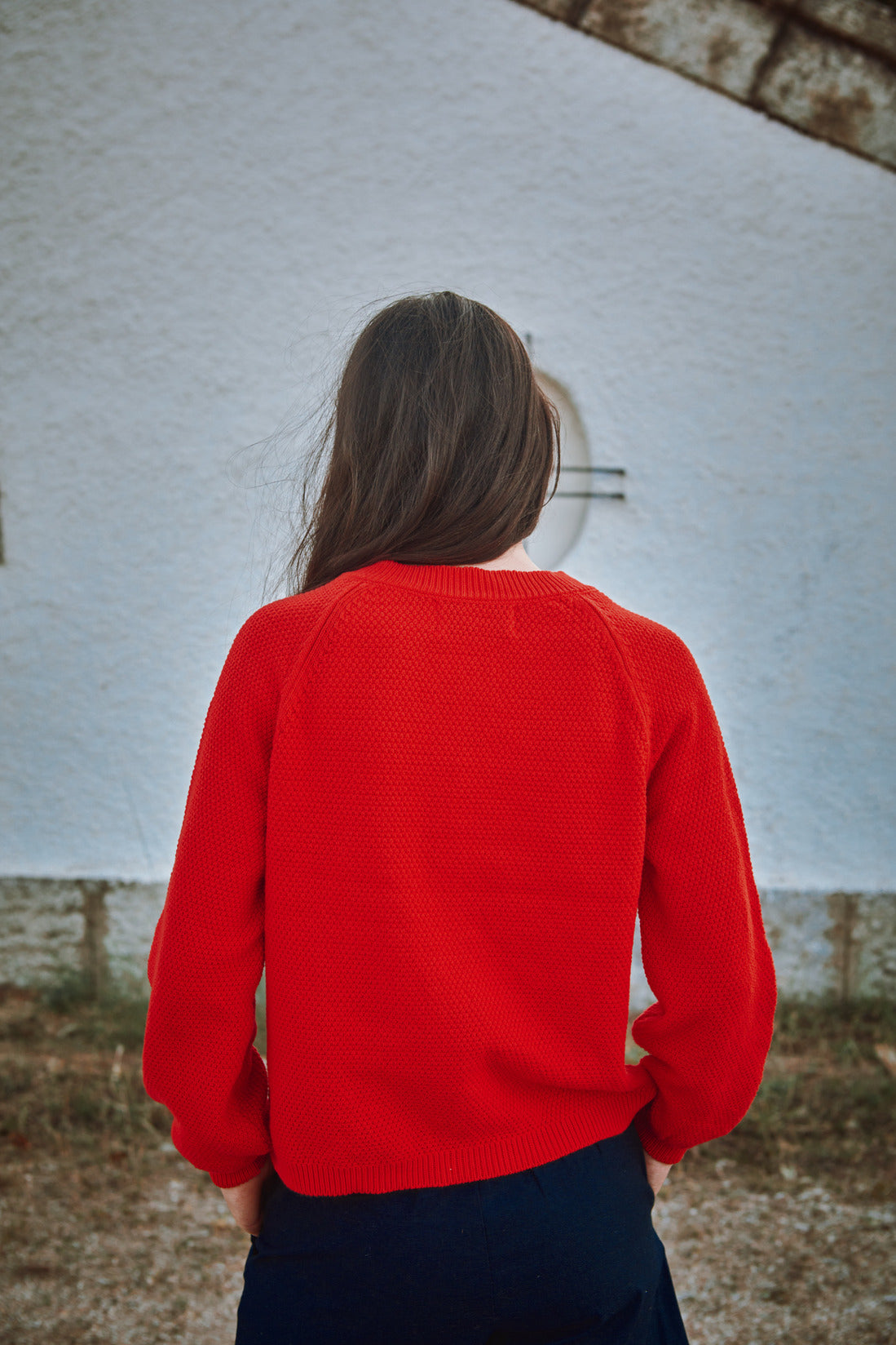 GABY Balloon-Sleeve Cardigan in Organic Cotton - Red