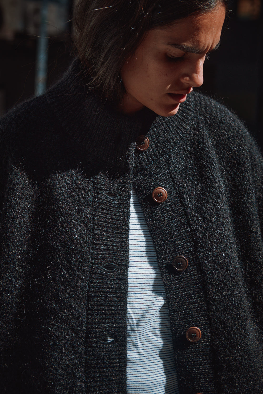 GEORGE High-Neck Jacket in Merino-Mohair Wool - Black