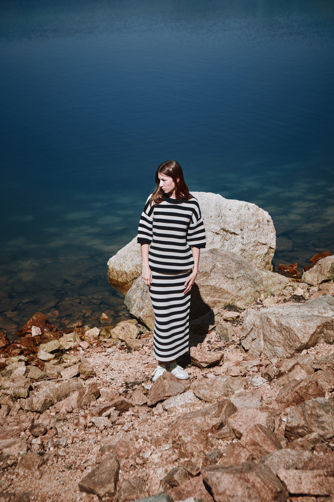 GERALDINE Oversize Tee in Organic Cotton - Navy Blue and Off-White Stripes