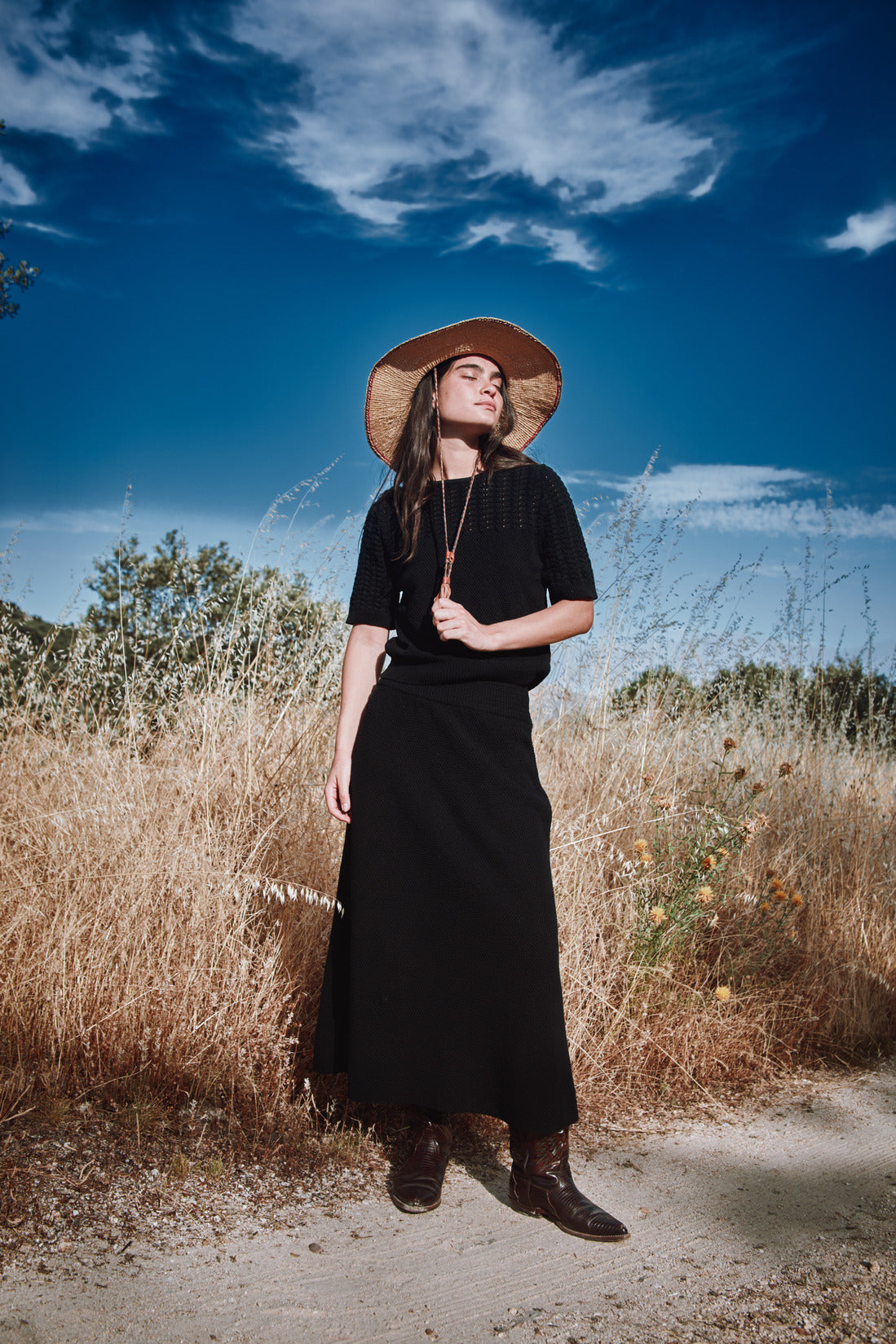 GILDA Long Skirt in Organic Cotton - Black - L'ENVERS