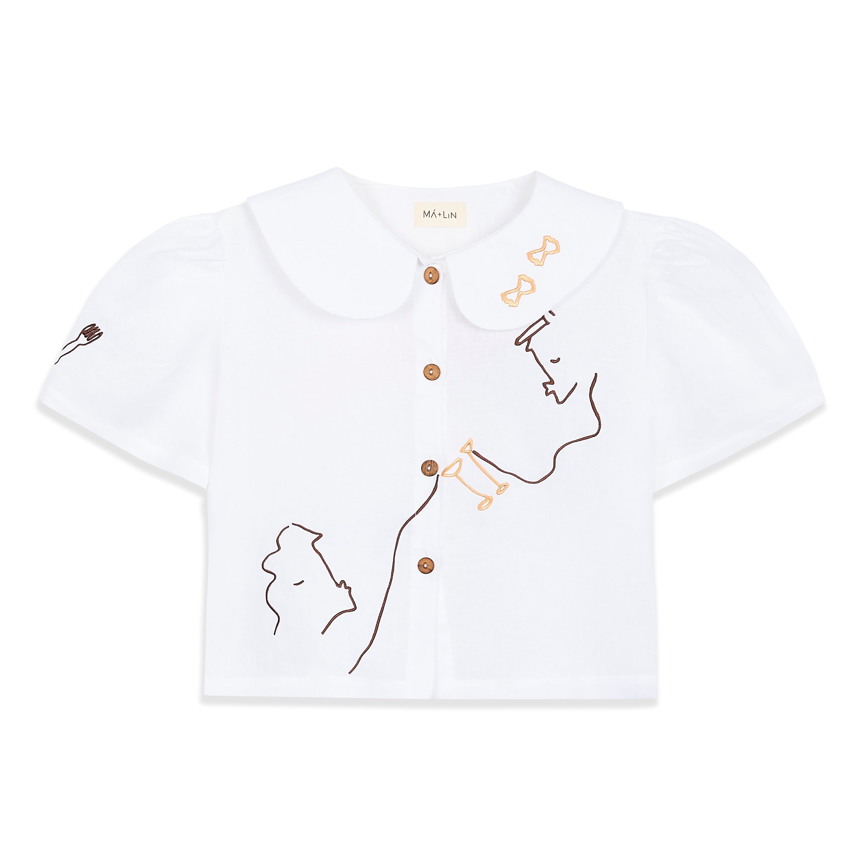 Eat Together Embroidered Frances Linen Blouse - White x Sshepaints - Made to Order