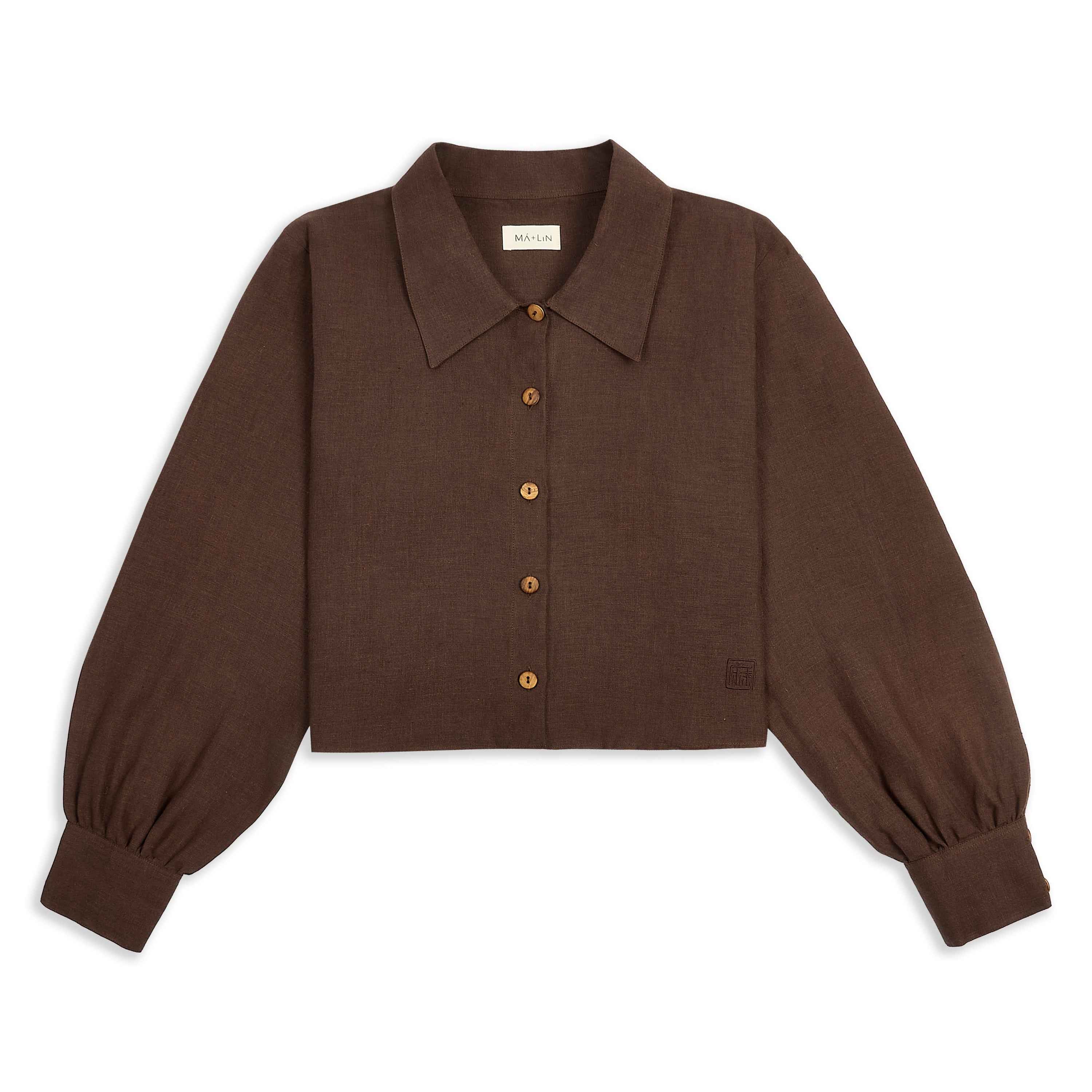 Freya Linen Cropped Blouse - Chocolate