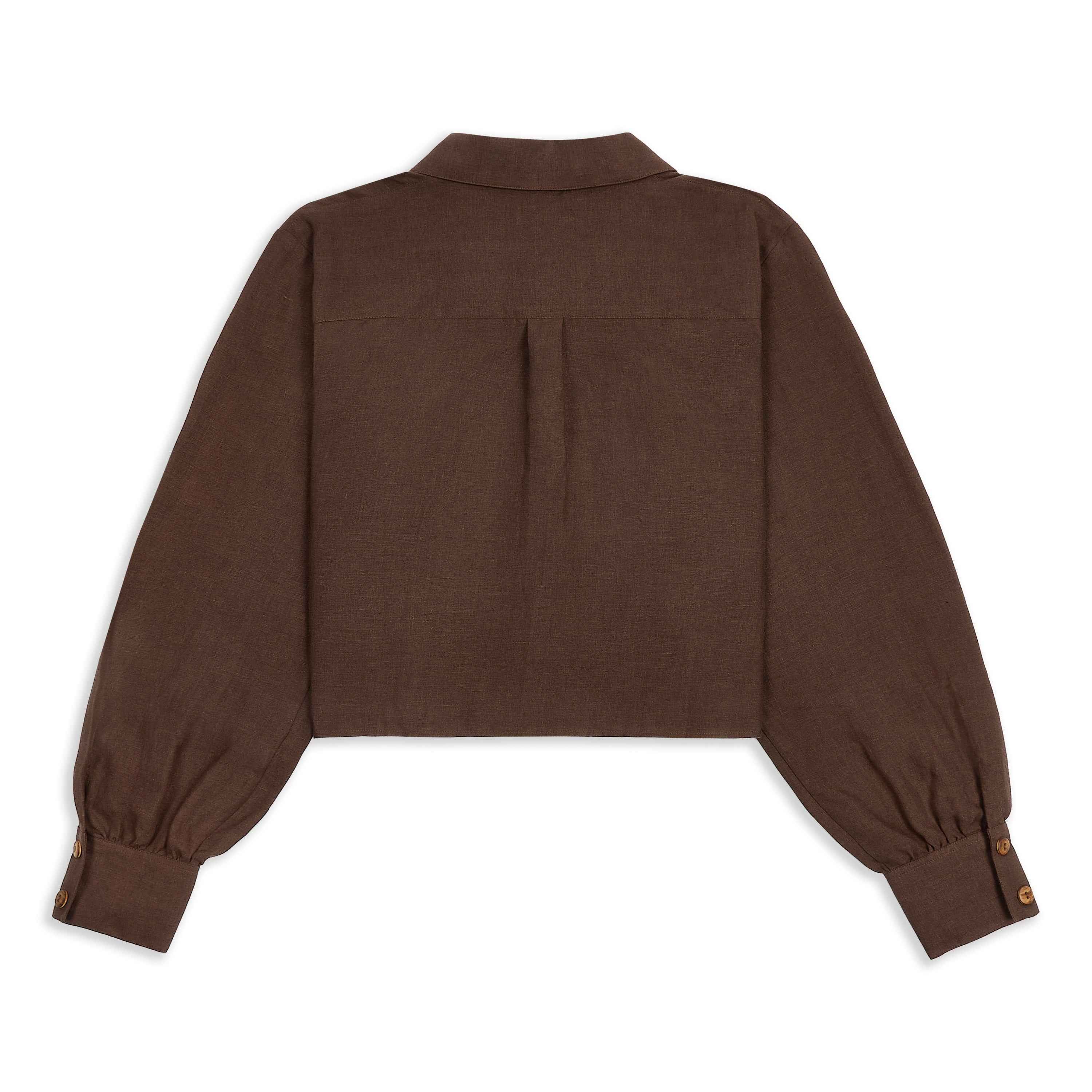 Freya Linen Cropped Blouse - Chocolate