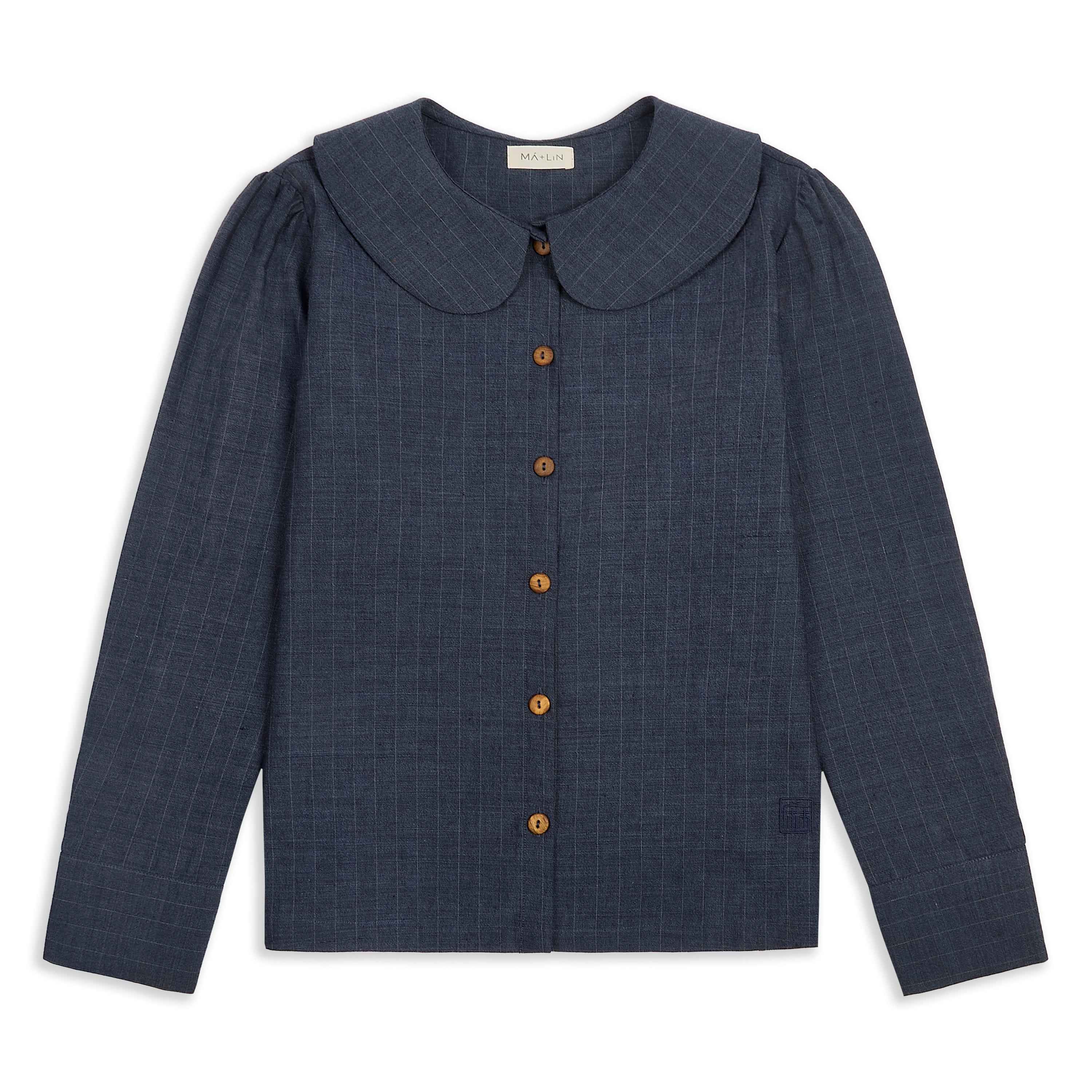 Claudine Wool Linen Overshirt - Navy Pinstripe