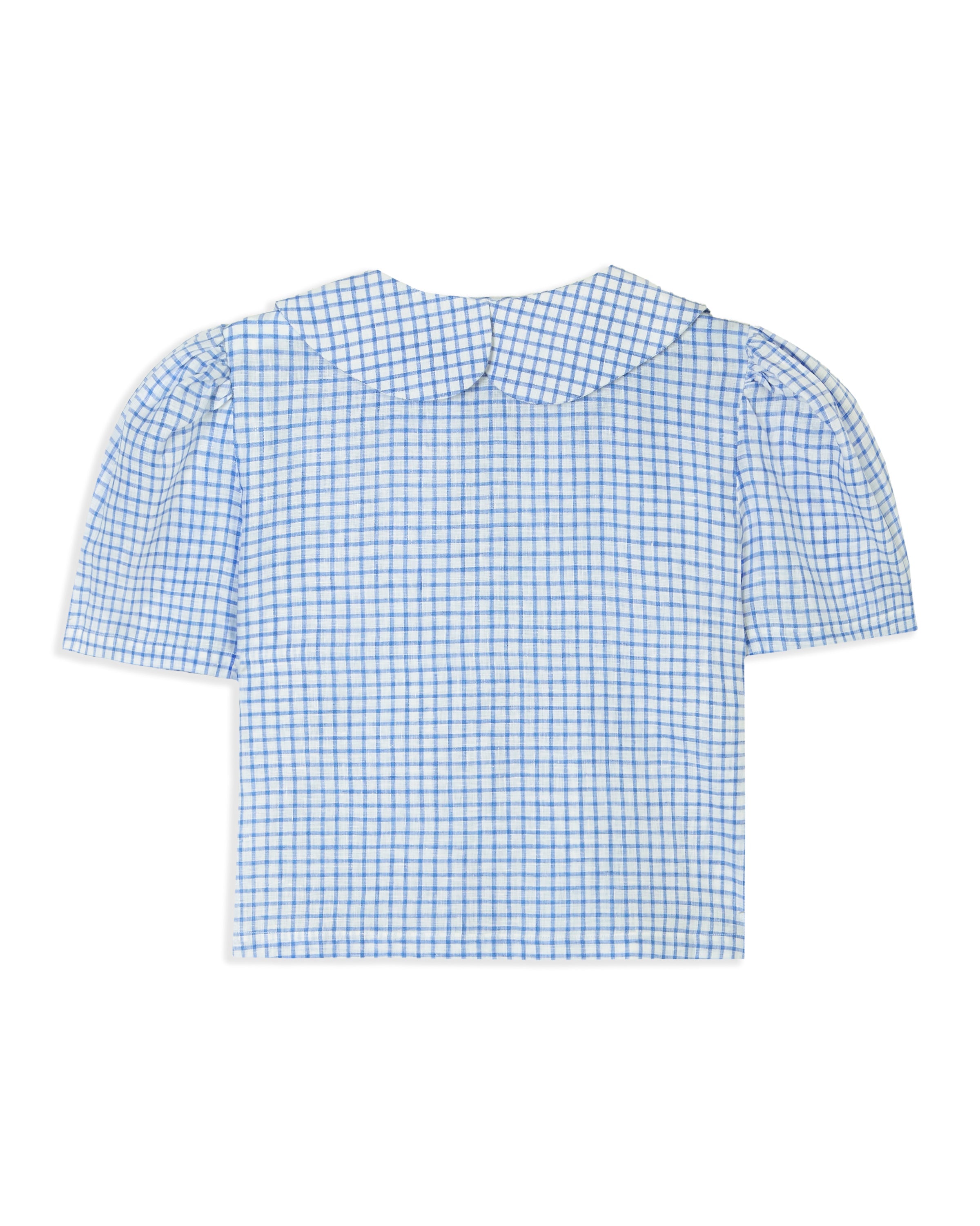 Frances Linen Cropped Blouse - Royal Blue Gingham