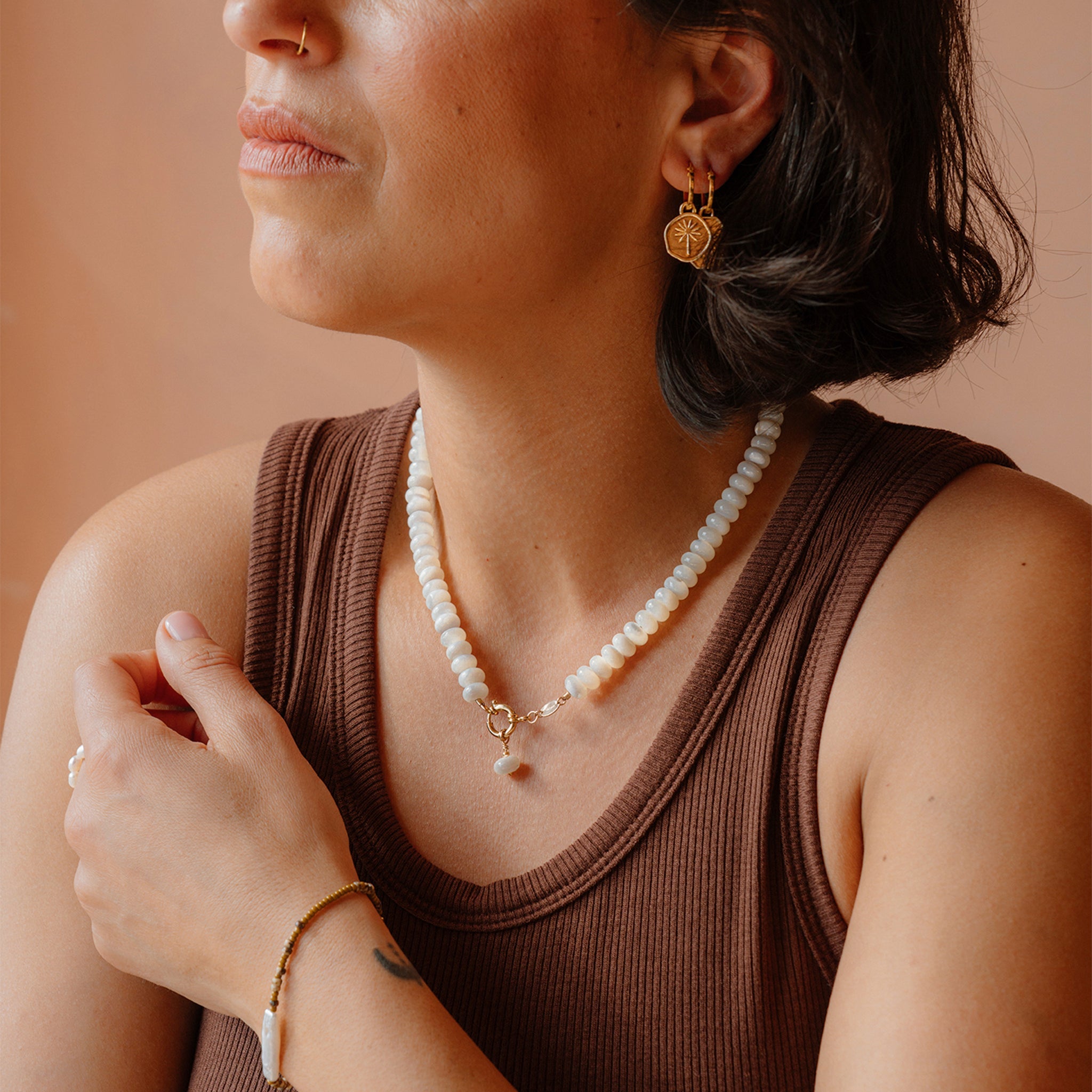 Mother of Pearl Statement Beaded Necklace