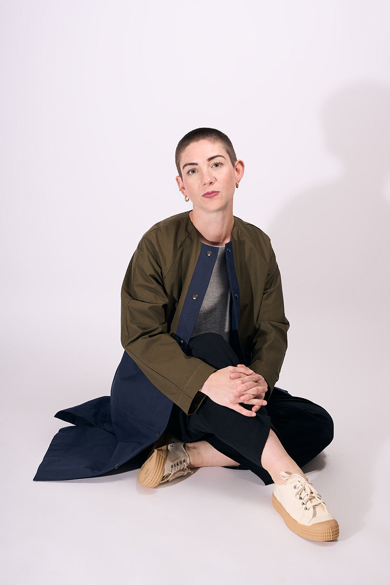 Waxed Cotton Overcoat || Dark Olive & Midnight Blue