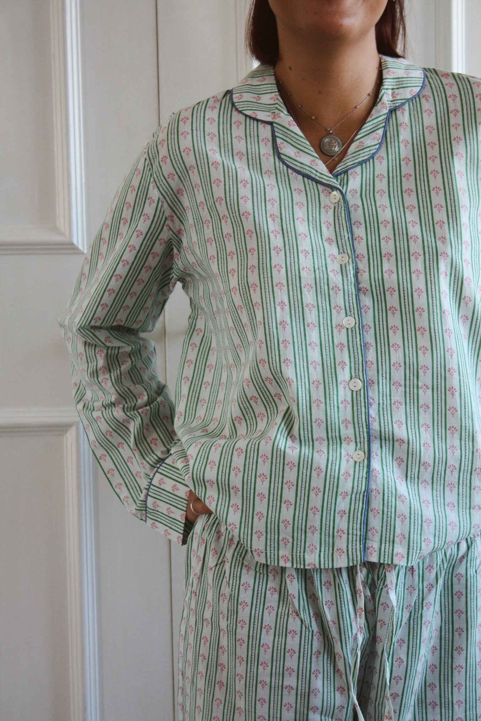Green Stripe Long Pyjama Set