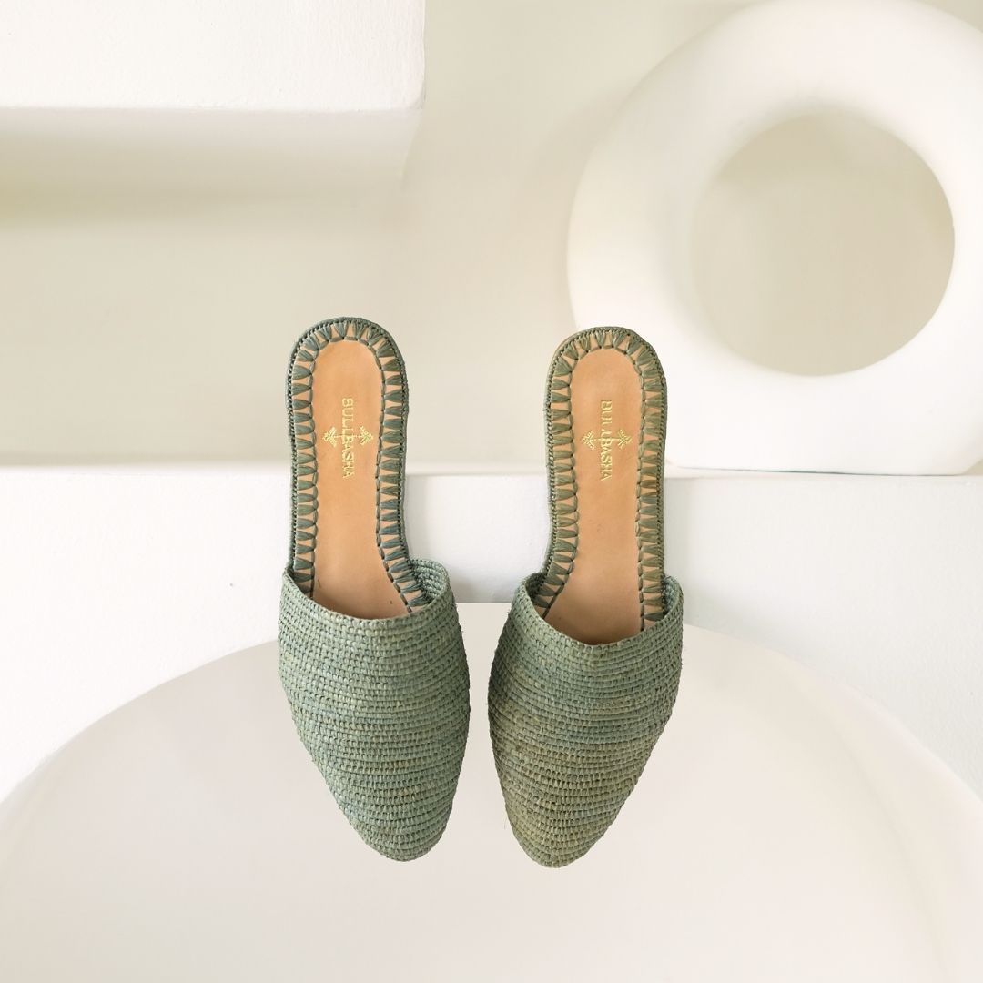 Babouche Green, sustainable, handmade sandals made from natural materials by Bulibasha