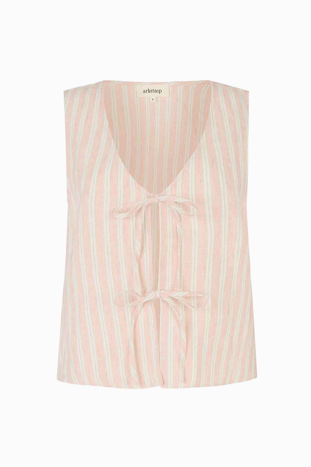 The Camilla Sleeveless Tie Top in striped rosé