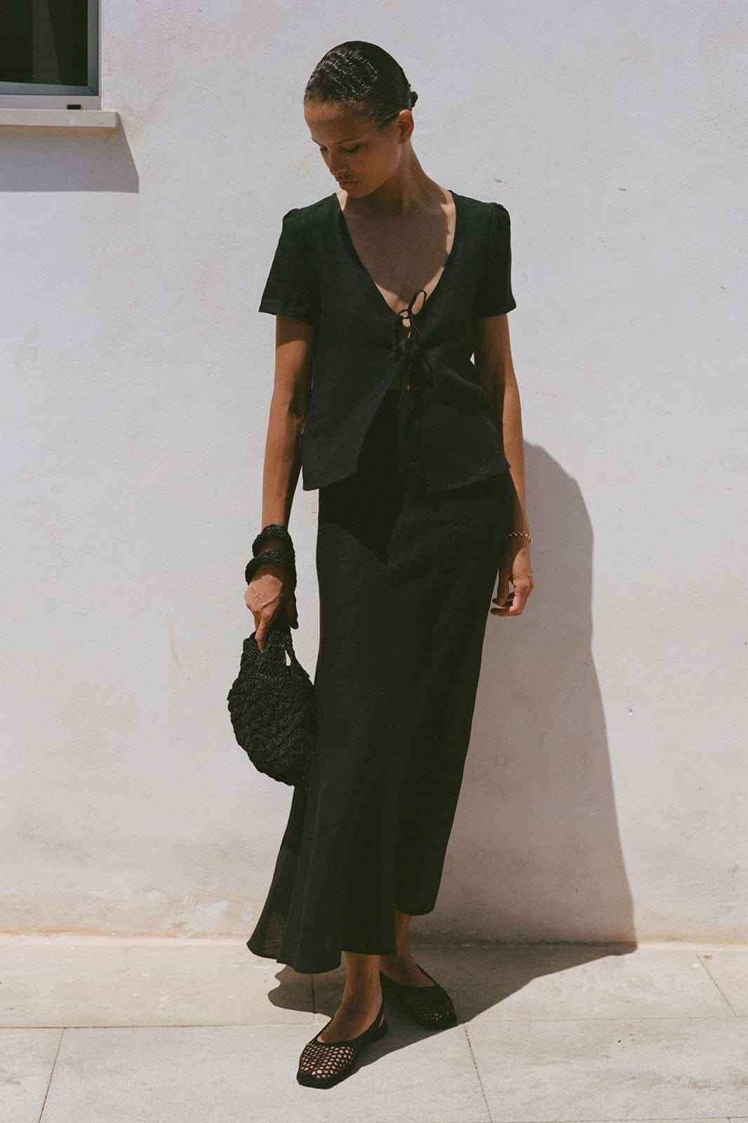 The Laurene Tie Blouse in black
