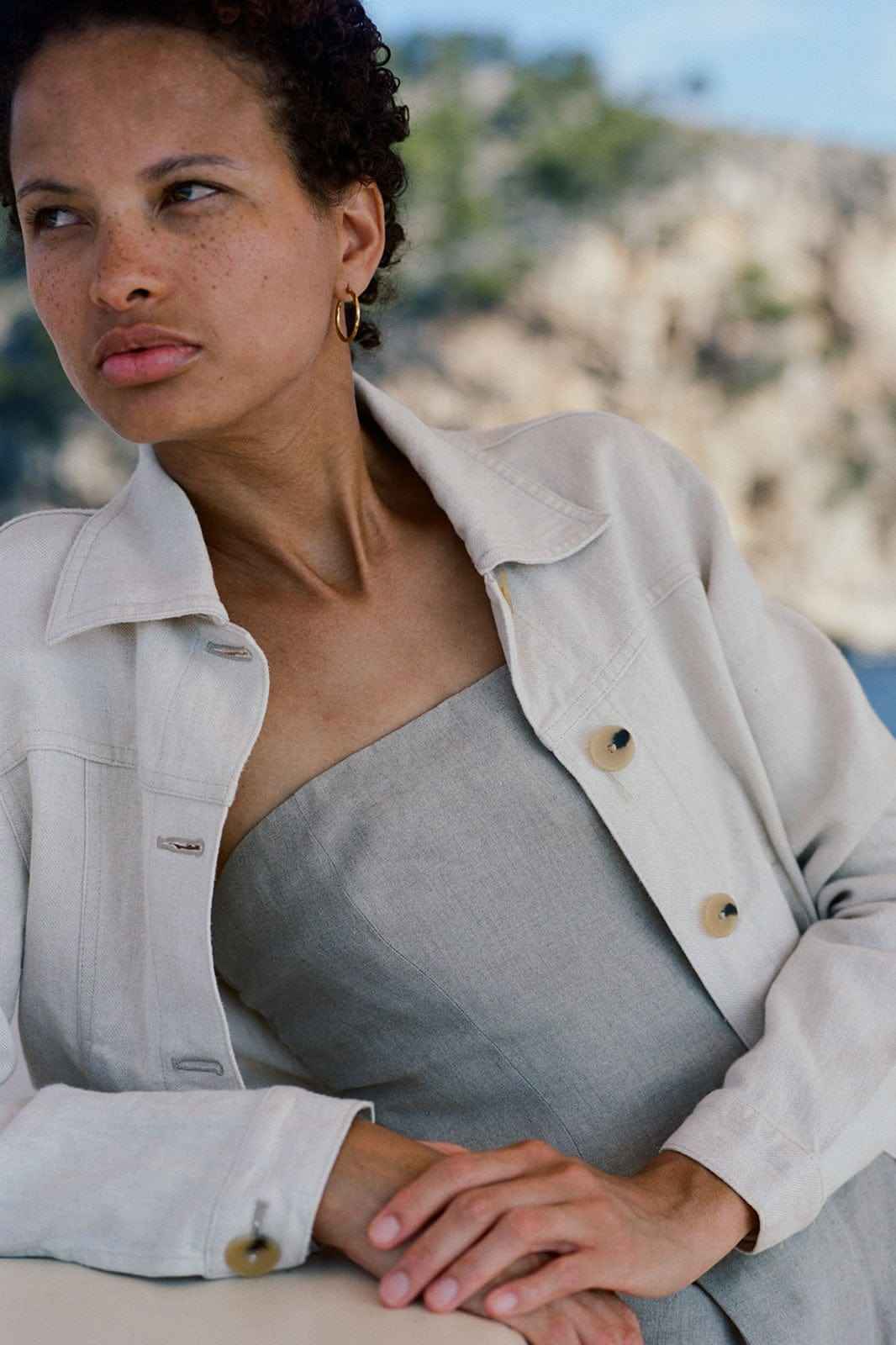 The Elba Cropped Jacket in beige