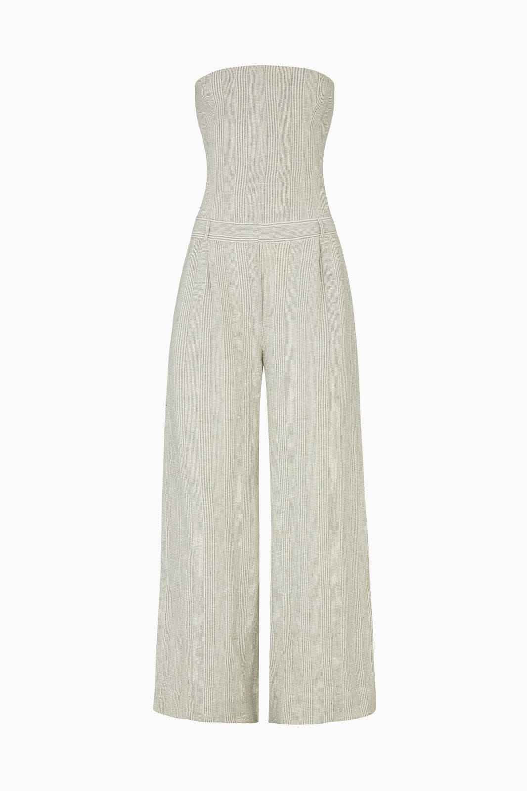 The Maggie Bandeau Jumpsuit in striped olive green