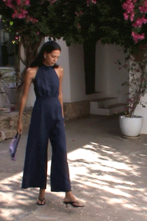 The Sofia Halterneck Jumpsuit in navy blue