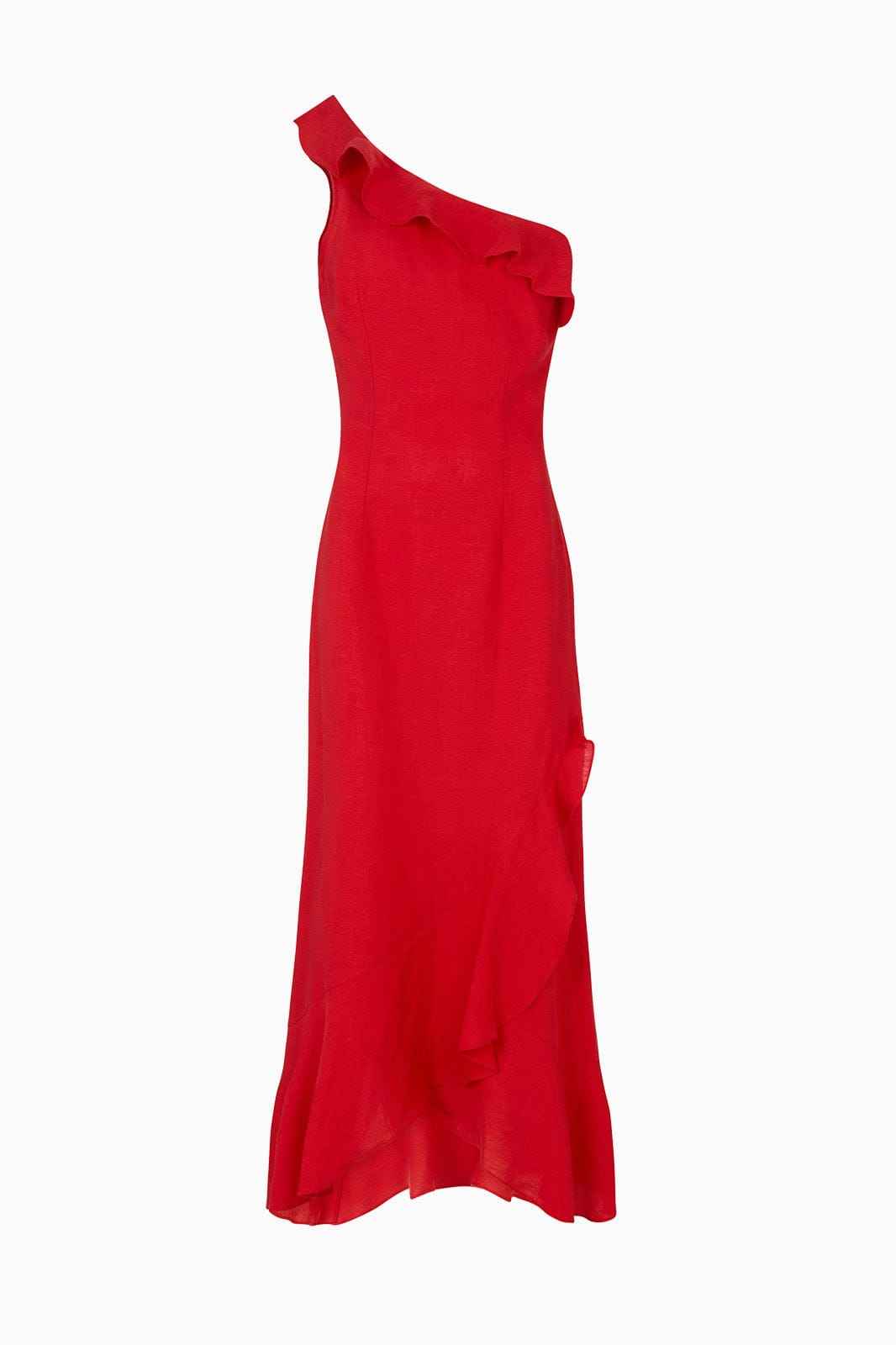 The Amelie Ruffled Dress in red