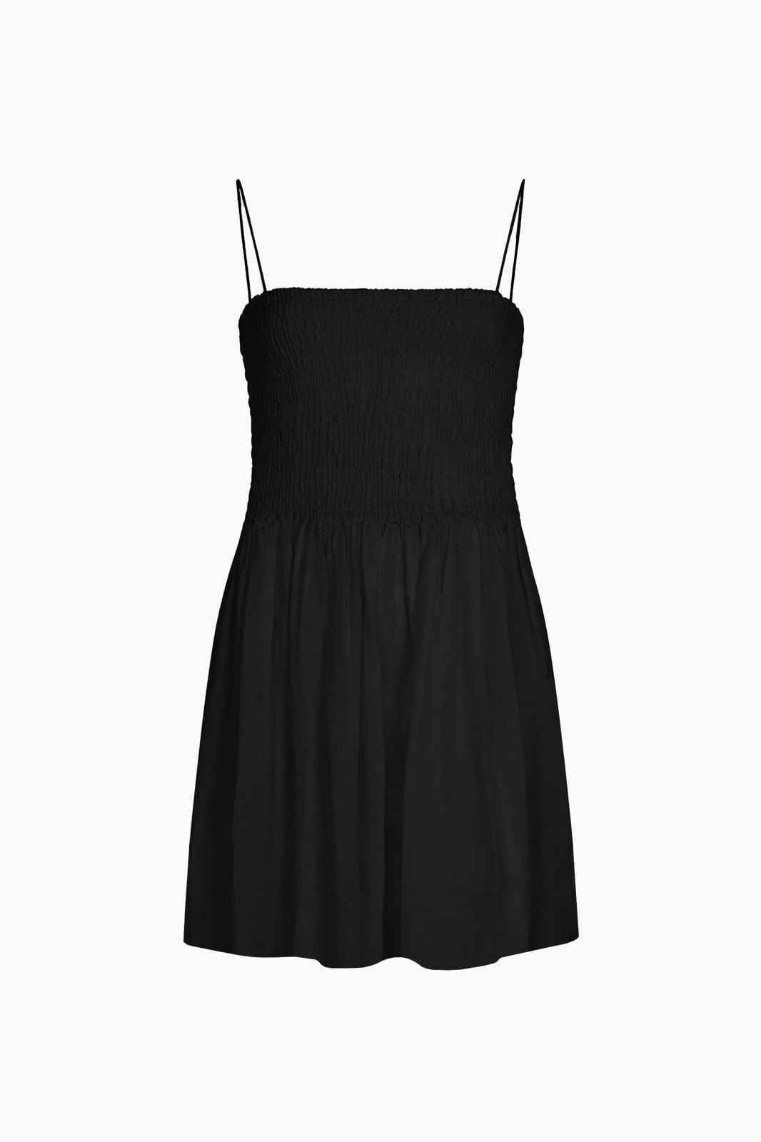 The Harlow Smocked Mini Dress in black