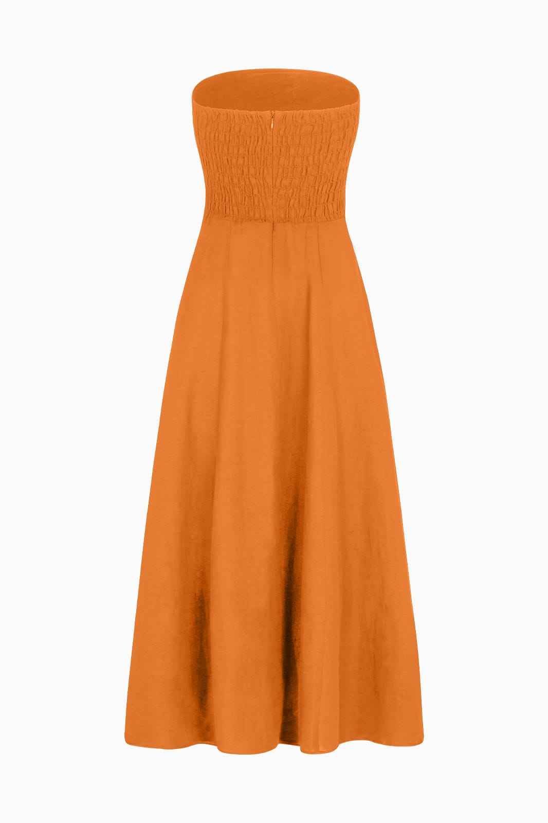 The Chiara Maxi Bandeau Dress in mango sorbet