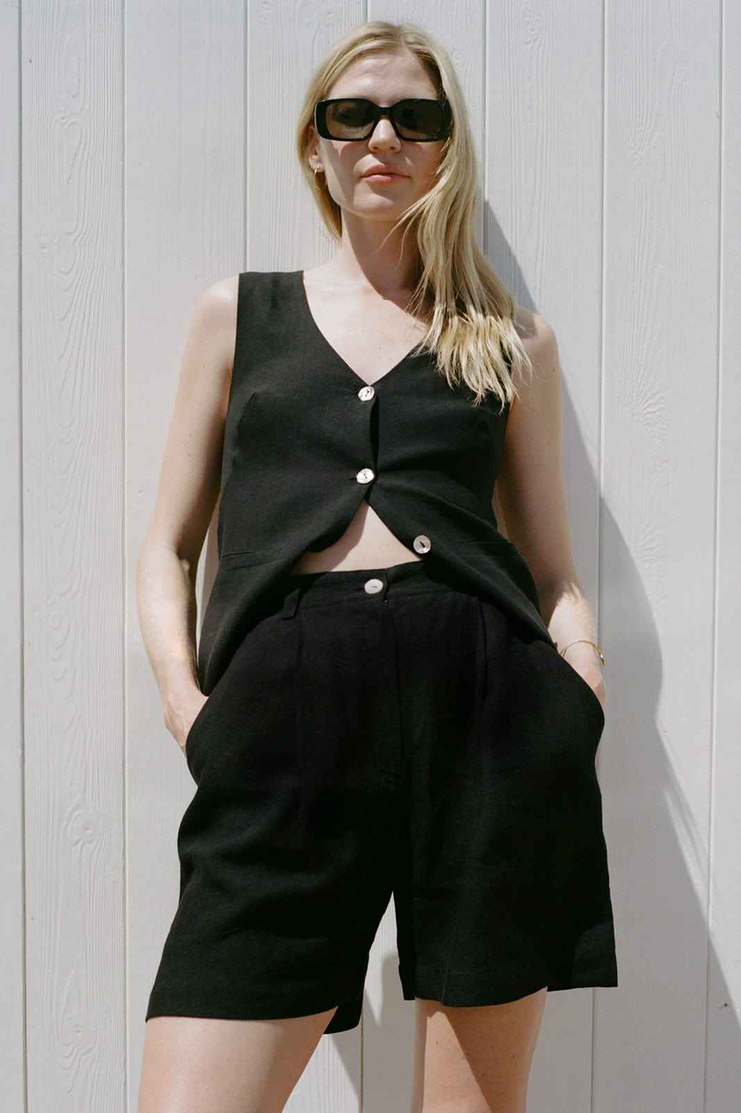 The Sienna Pleated Shorts in black