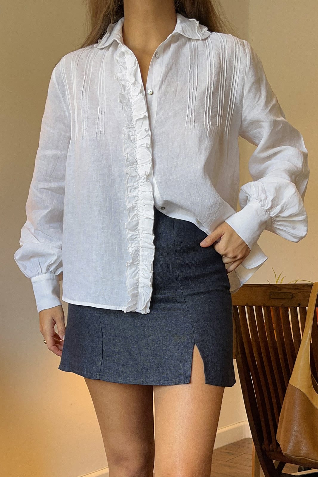 The Ruby Mini Skirt in denim blue