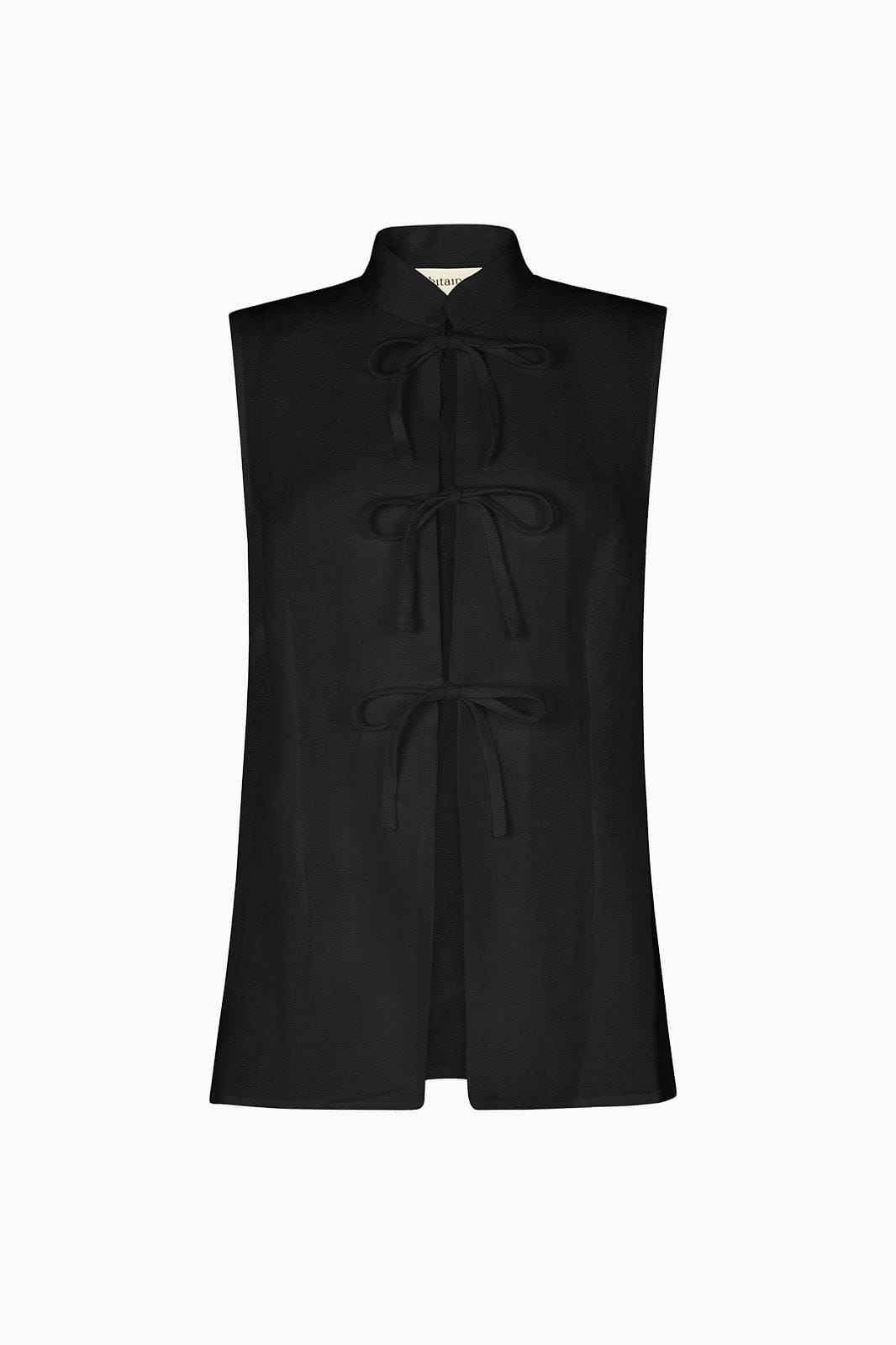 The Alma Stand-Up Collar Tie Vest in black