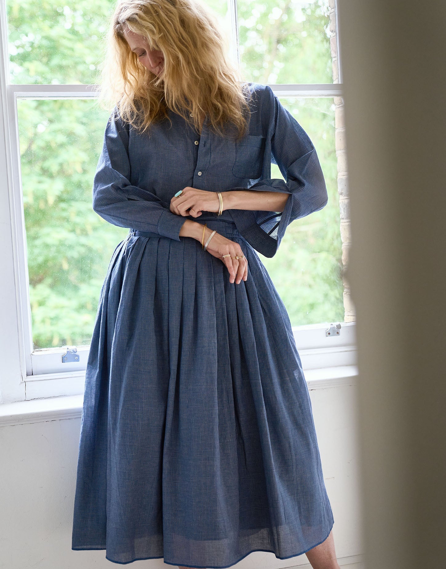 alma skirt | indigo grid