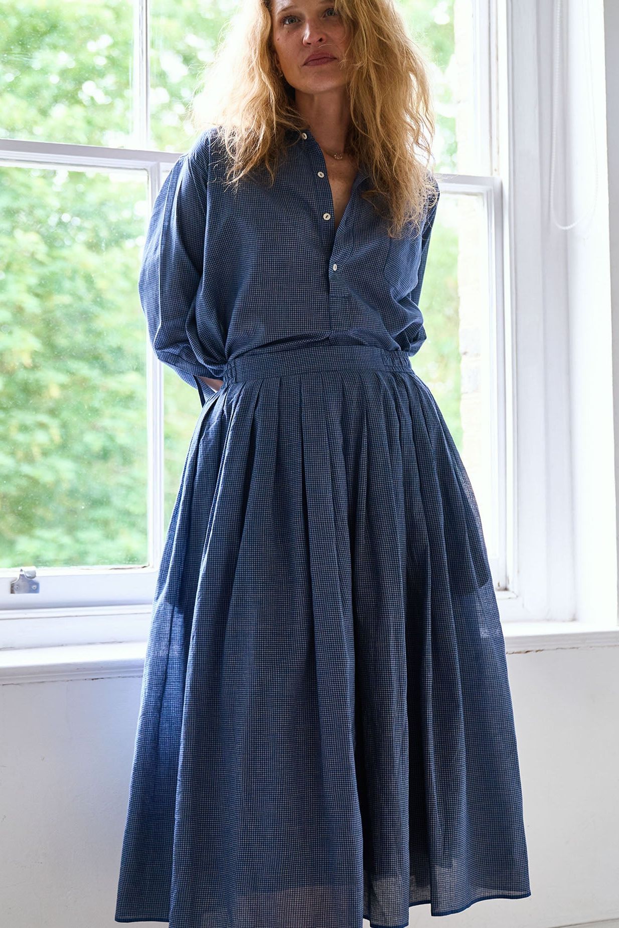 alma skirt | indigo grid