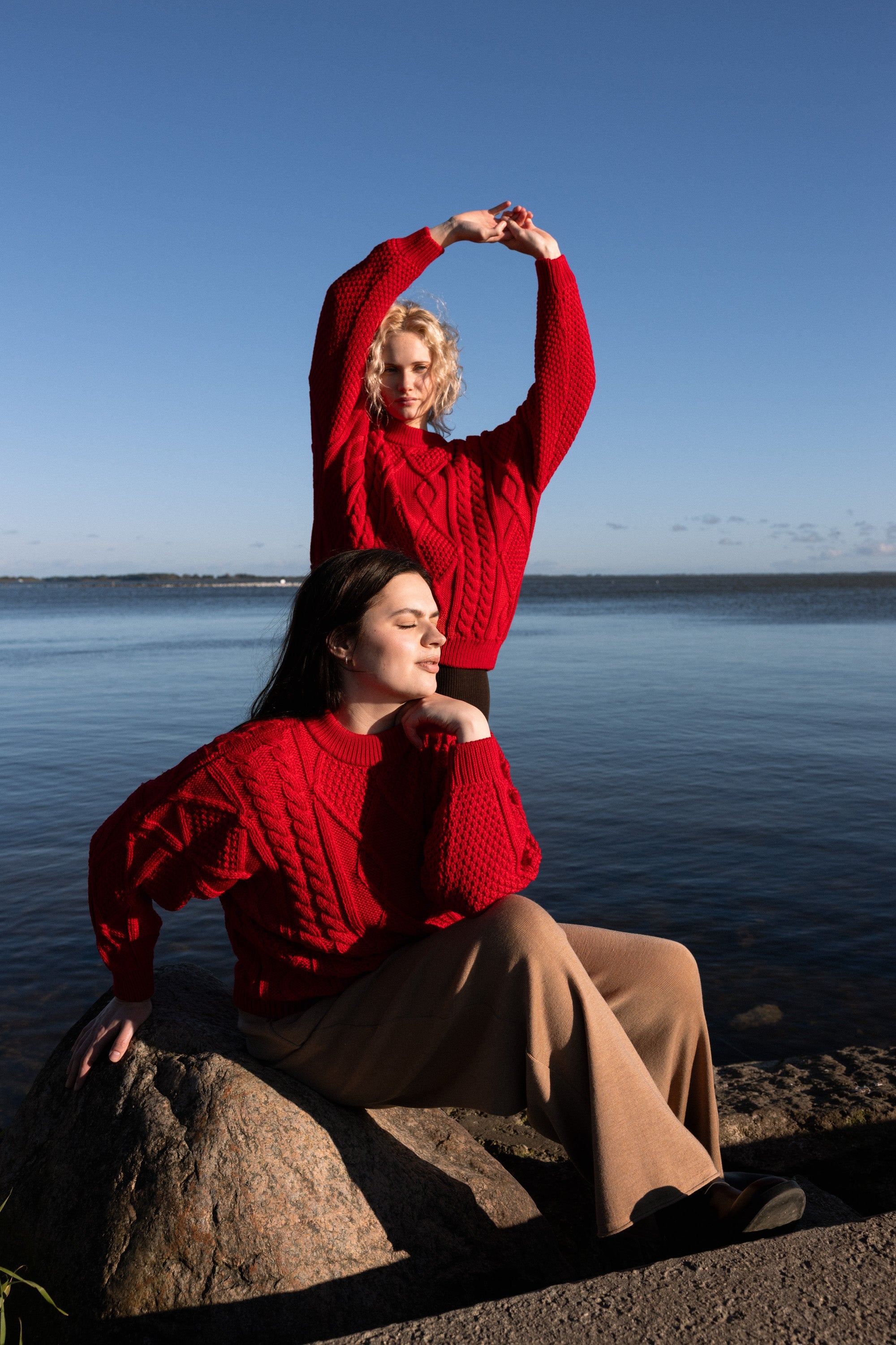 Nonna Cable-Knit 100% Merino Sweater Red