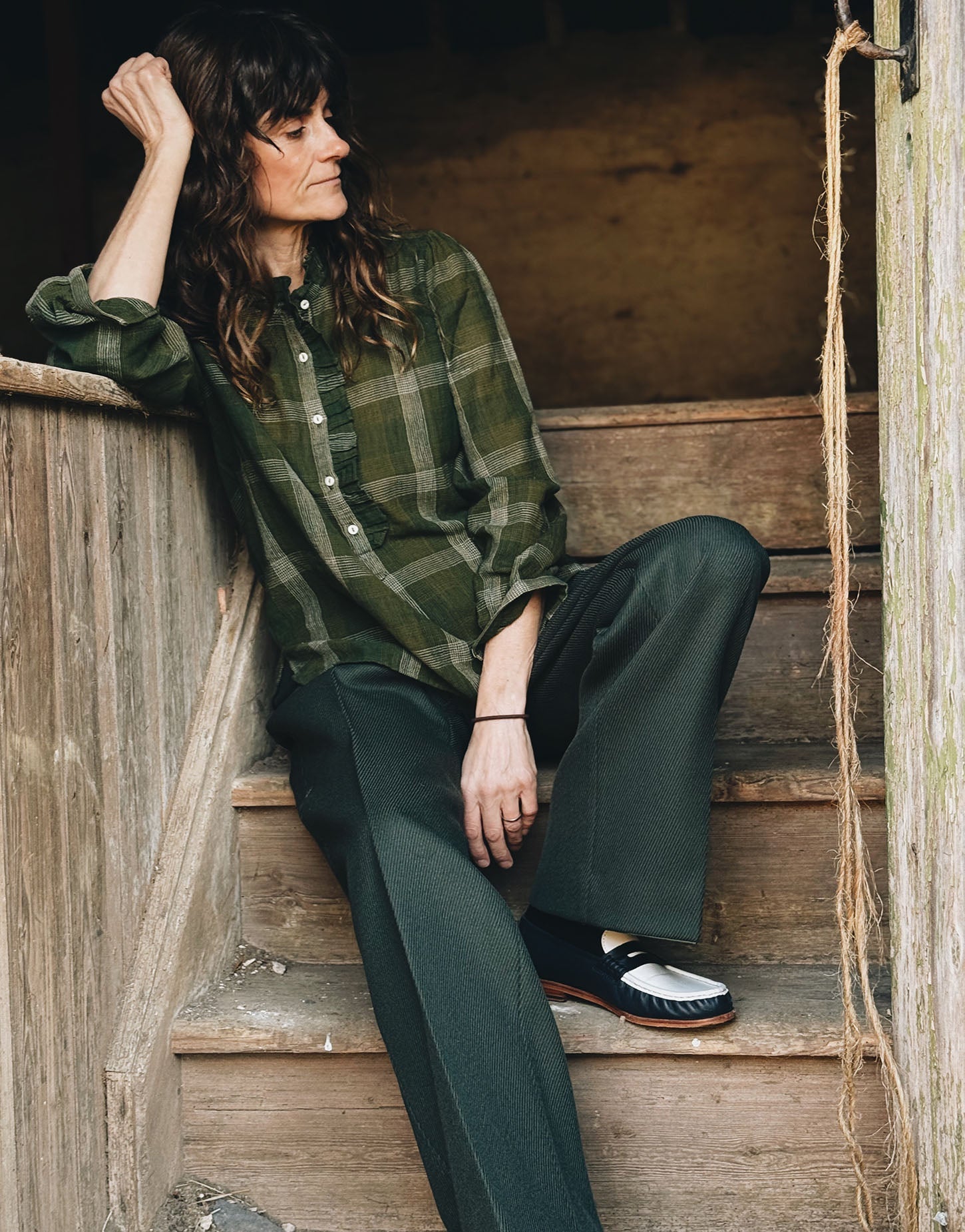 lina blouse | olive check